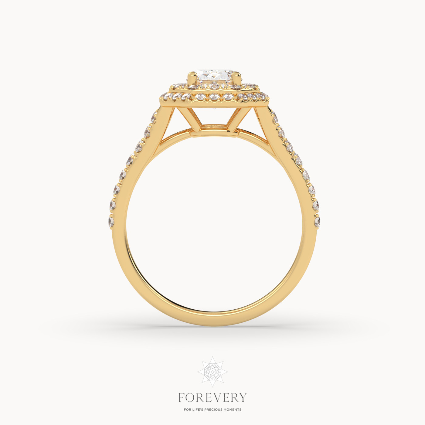 18K YELLOW GOLD Emerald Diamond Vintage Double Halo Pave Ring