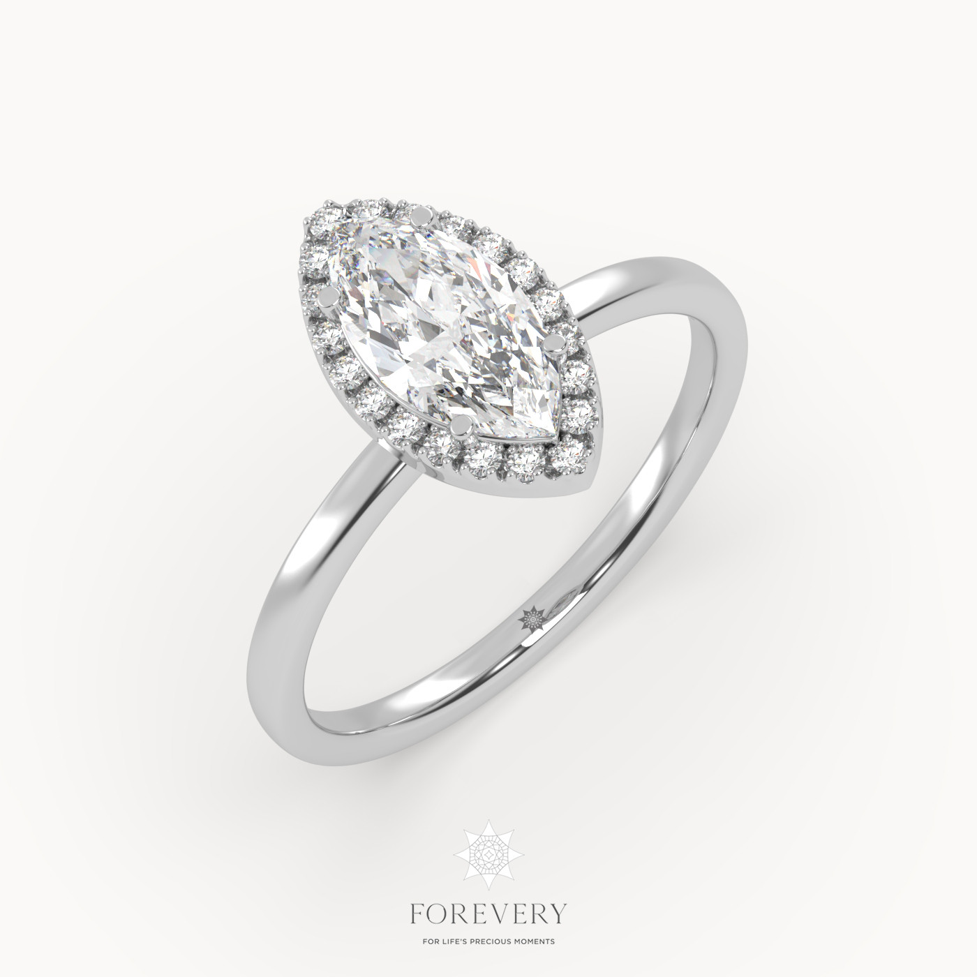 18K WHITE GOLD Marquise Diamond Elongated Halo Pave Engagement Ring
