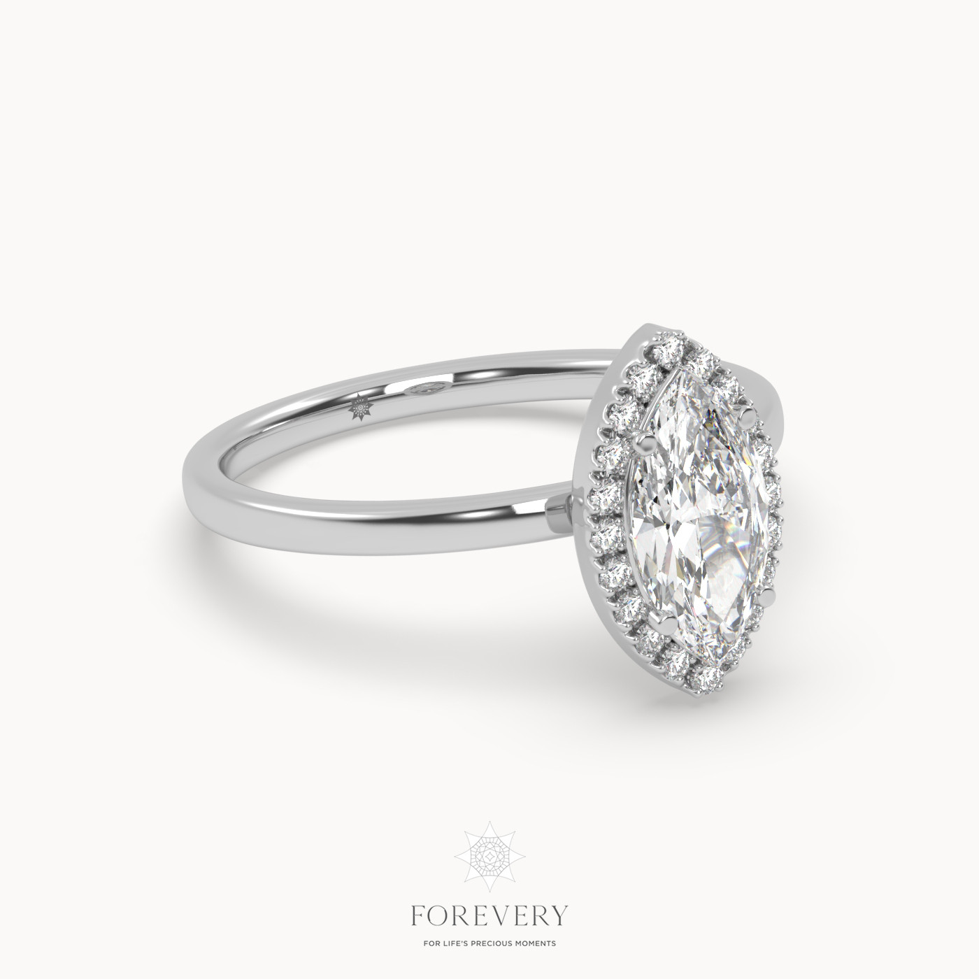 18K WHITE GOLD Marquise Diamond Elongated Halo Pave Engagement Ring