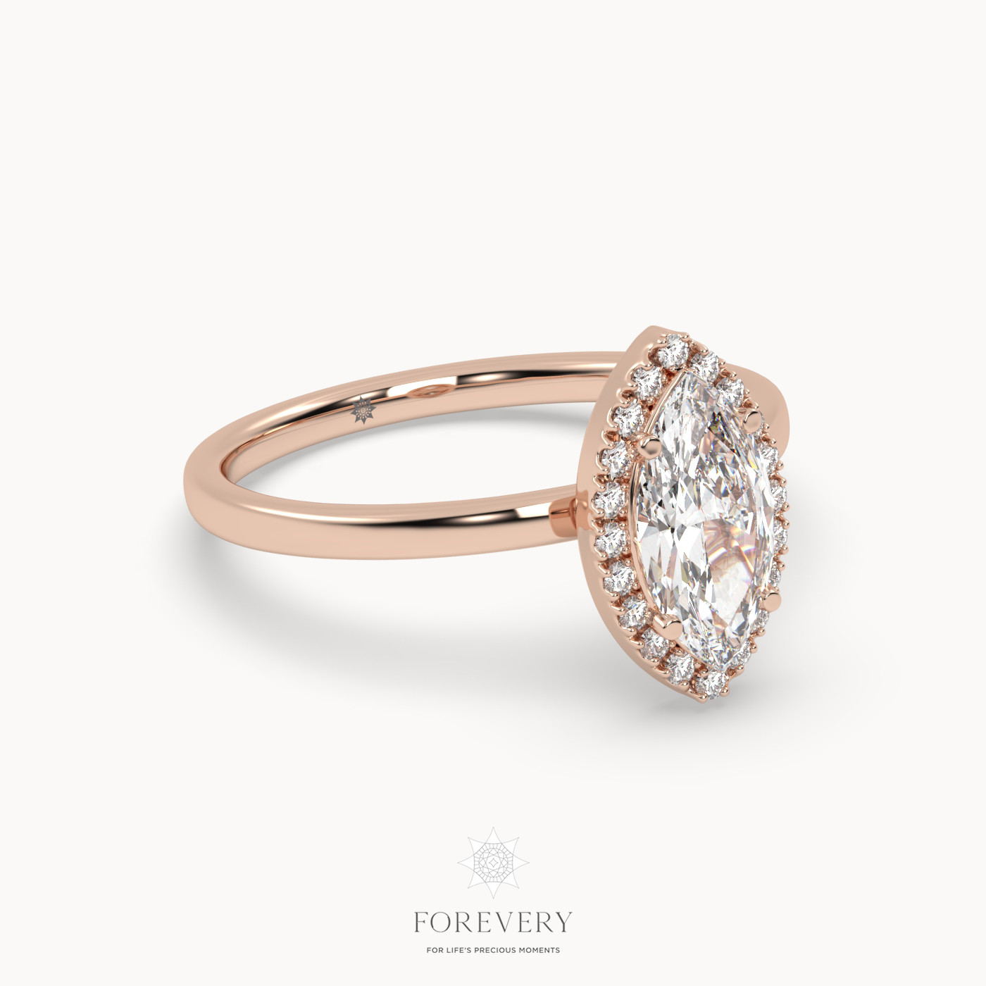 18K ROSE GOLD Marquise Diamond Elongated Halo Pave Engagement Ring