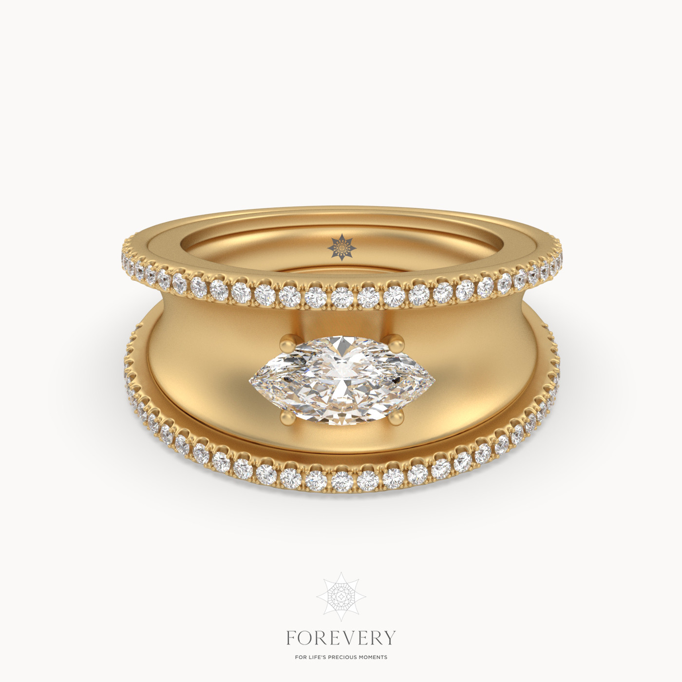18K YELLOW GOLD Marquise Diamond Center with Double Row of Diamonds
