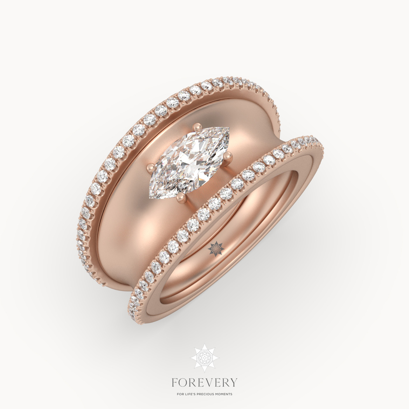 18K ROSE GOLD Marquise Diamond Center with Double Row of Diamonds