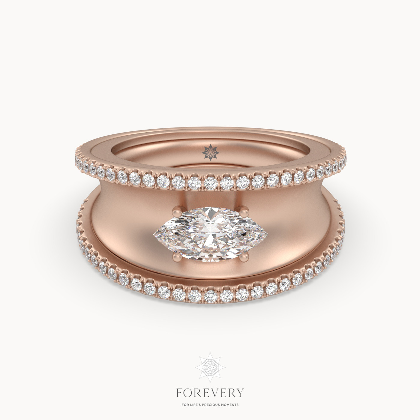 18K ROSE GOLD Marquise Diamond Center with Double Row of Diamonds