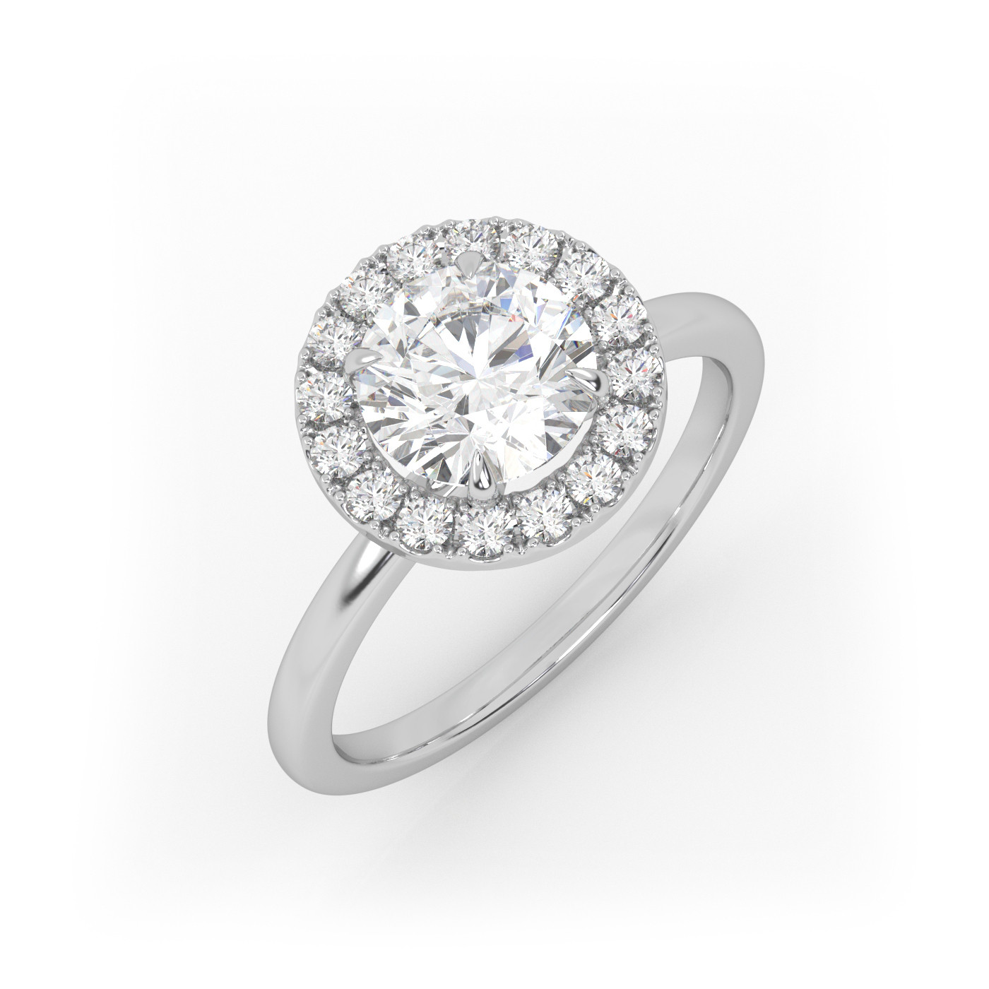 18K WHITE GOLD Round Diamond Cut Engagement Ring with Halo Style