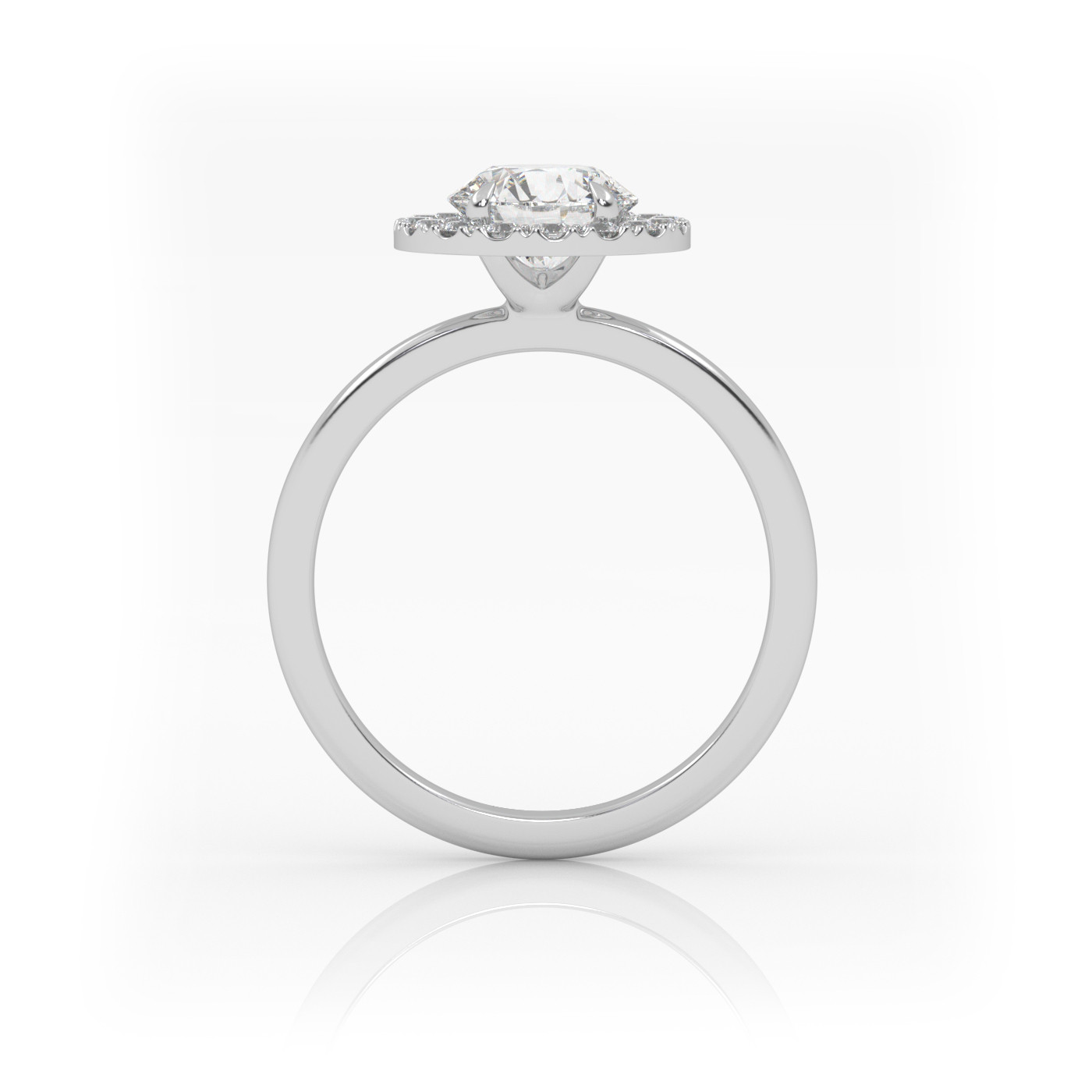 18K WHITE GOLD Round Diamond Cut Engagement Ring with Halo Style