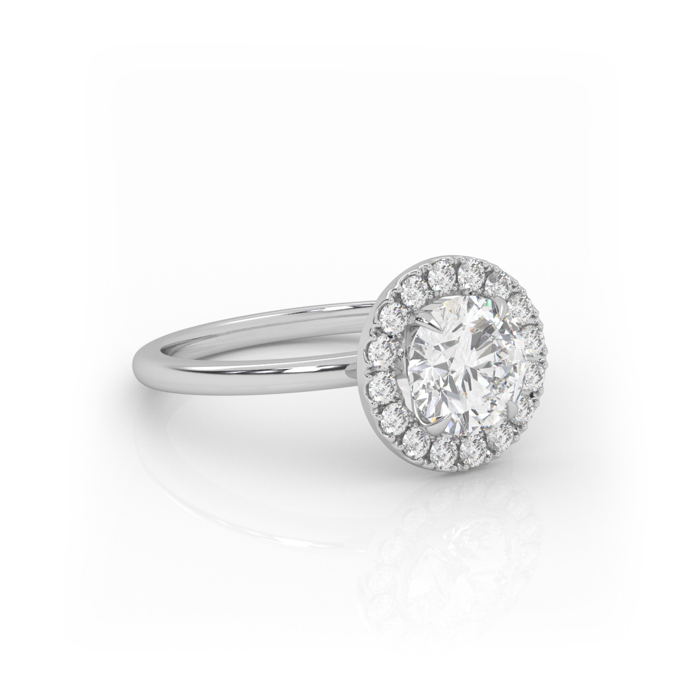 18K WHITE GOLD Round Diamond Cut Engagement Ring with Halo Style