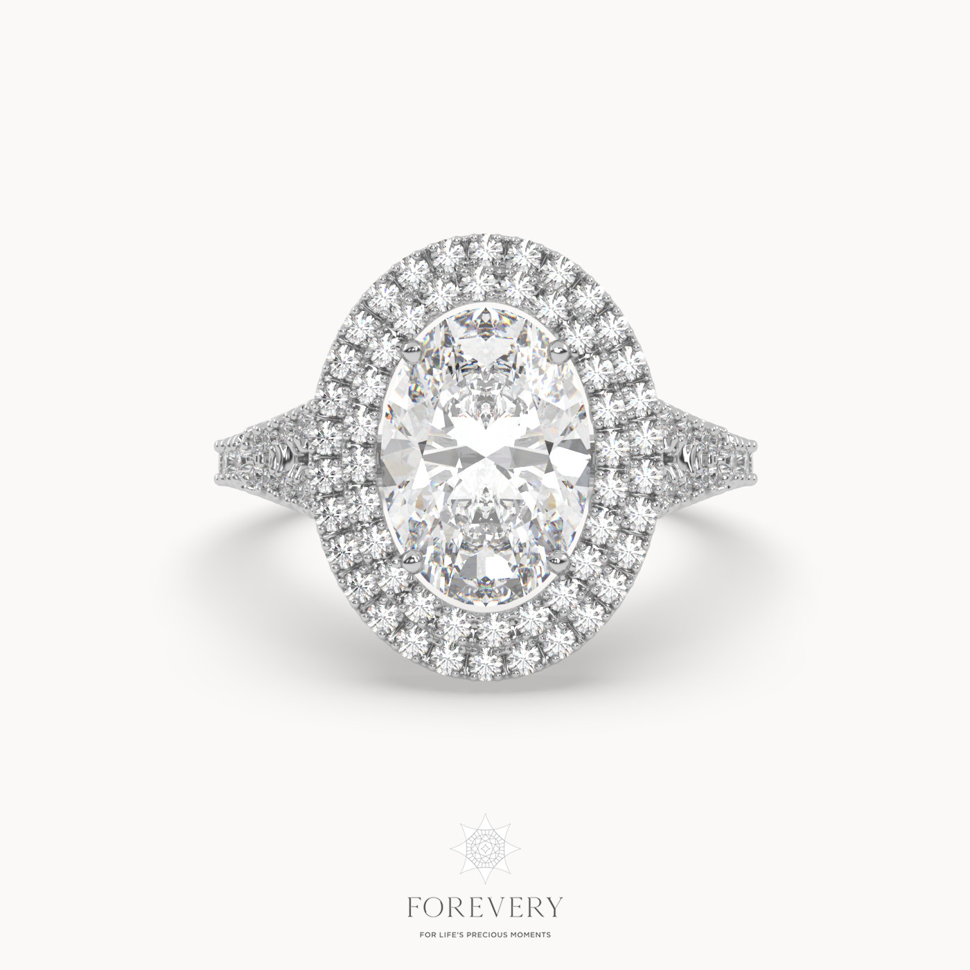 18K WHITE GOLD Oval Diamond Cut Double Halo Engagement Ring