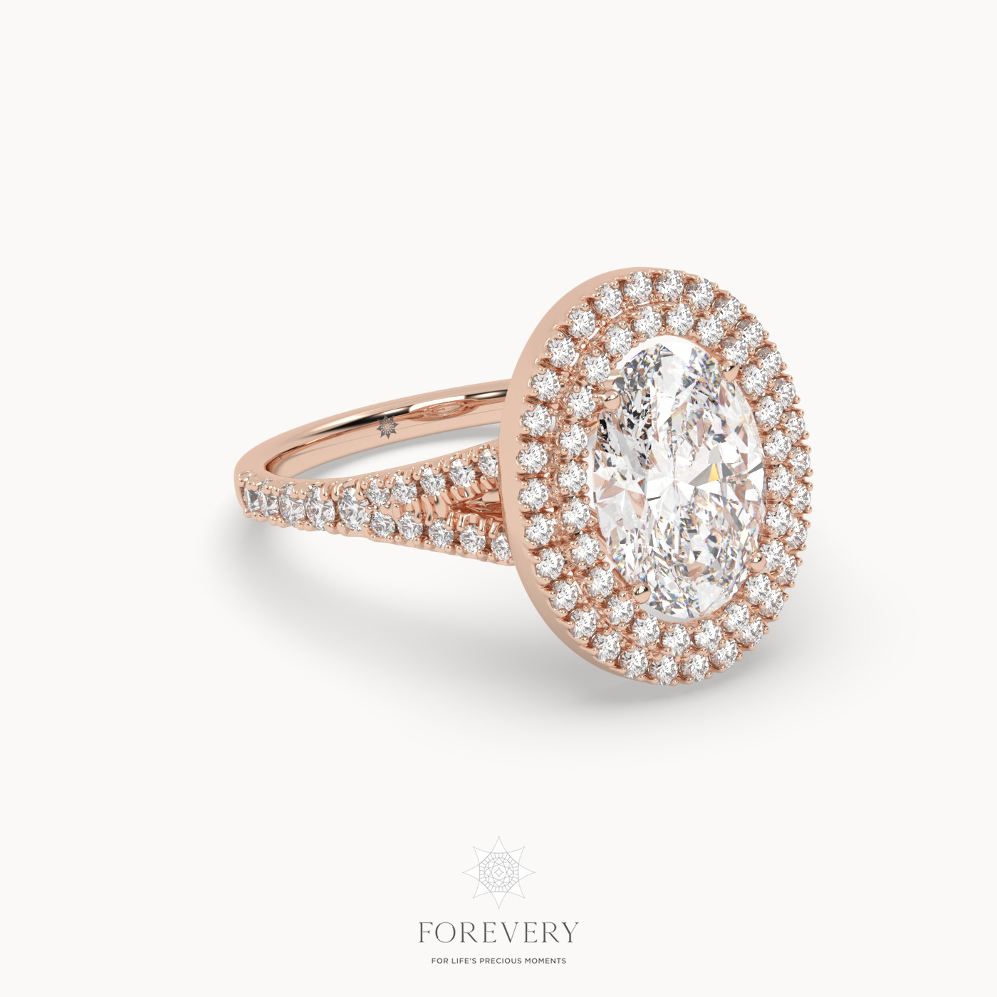 18K ROSE GOLD Oval Diamond Cut Double Halo Engagement Ring