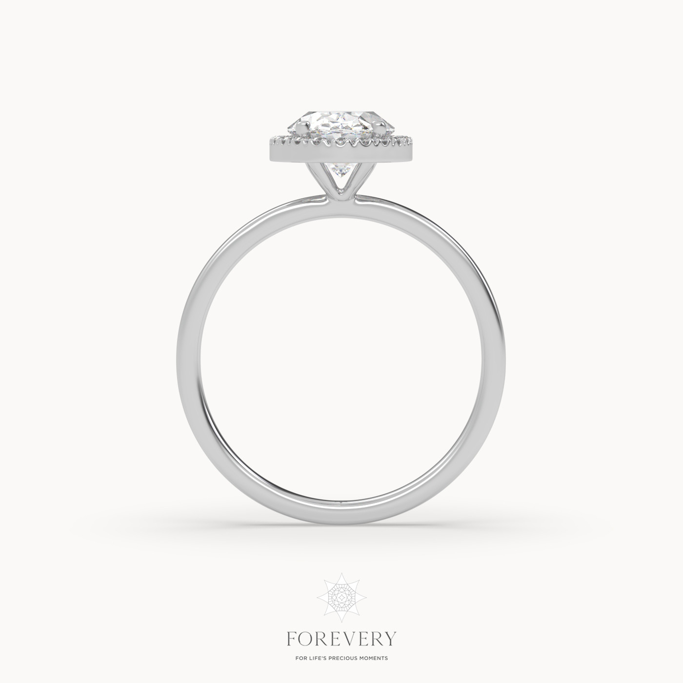 18K WHITE GOLD Oval Diamond Cut Halo Engagement Ring with Plain Band
