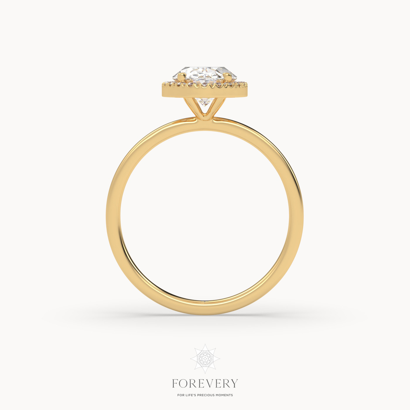 18K YELLOW GOLD Oval Diamond Cut Halo Engagement Ring with Plain Band
