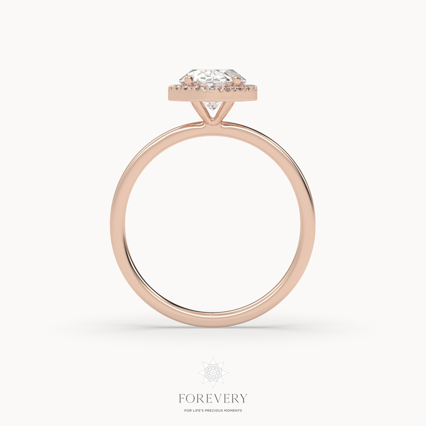 18K ROSE GOLD Oval Diamond Cut Halo Engagement Ring with Plain Band