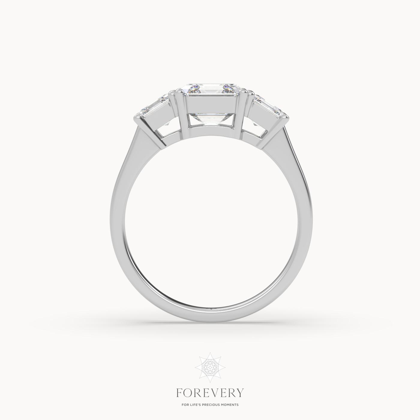 18K WHITE GOLD Asscher Diamond Cut Trilogy Diamond Engagement Ring