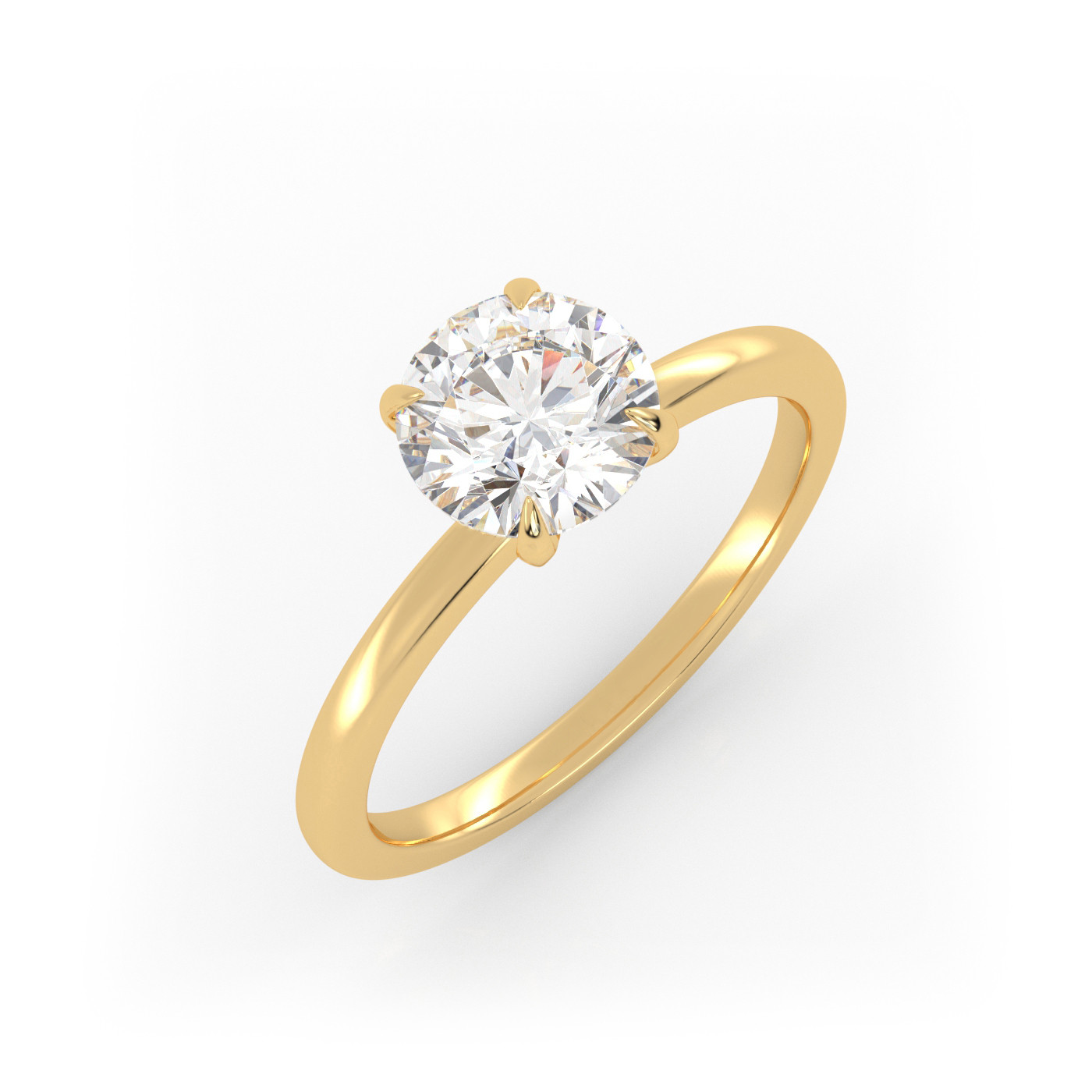 18K YELLOW GOLD Round Diamond Cut Solitaire Engagement Ring