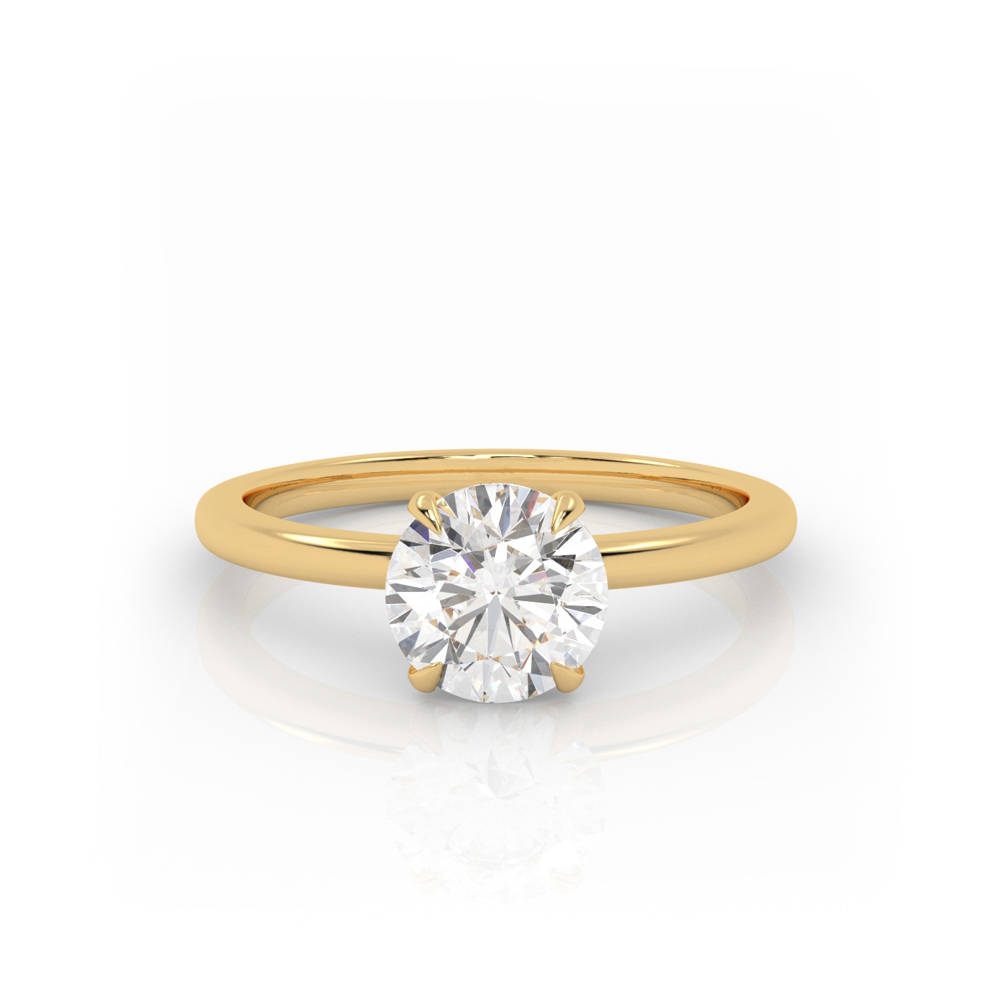 18K YELLOW GOLD Round Diamond Cut Solitaire Engagement Ring