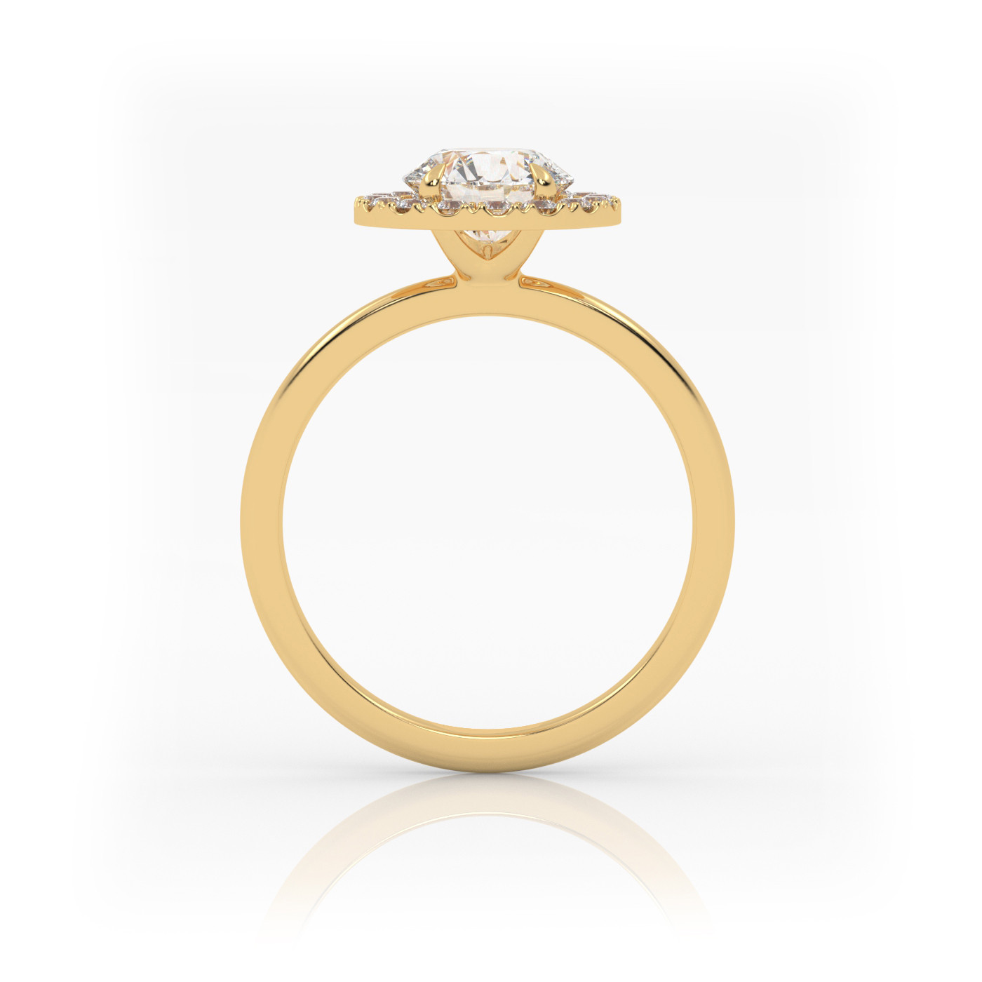 18K YELLOW GOLD Round Diamond Cut Engagement Ring with Halo Style