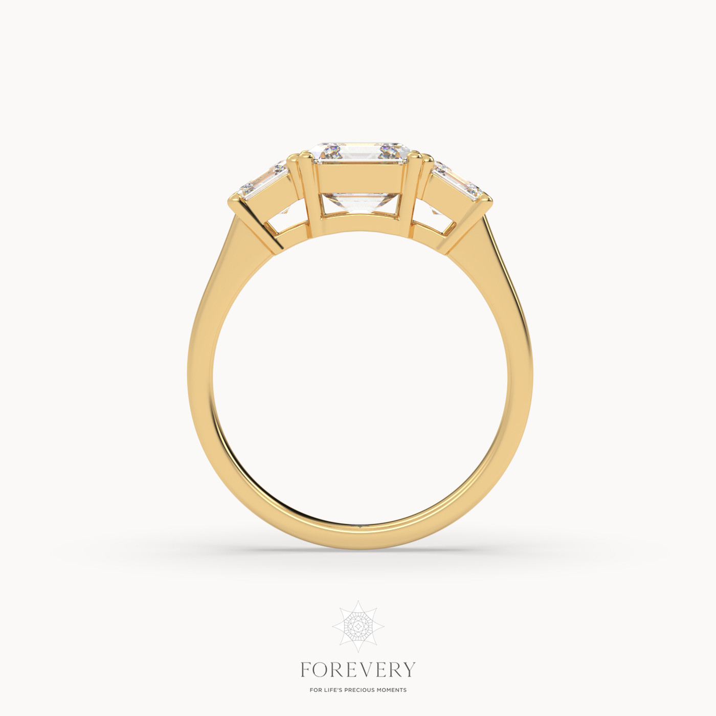 18K YELLOW GOLD Asscher Diamond Cut Trilogy Diamond Engagement Ring