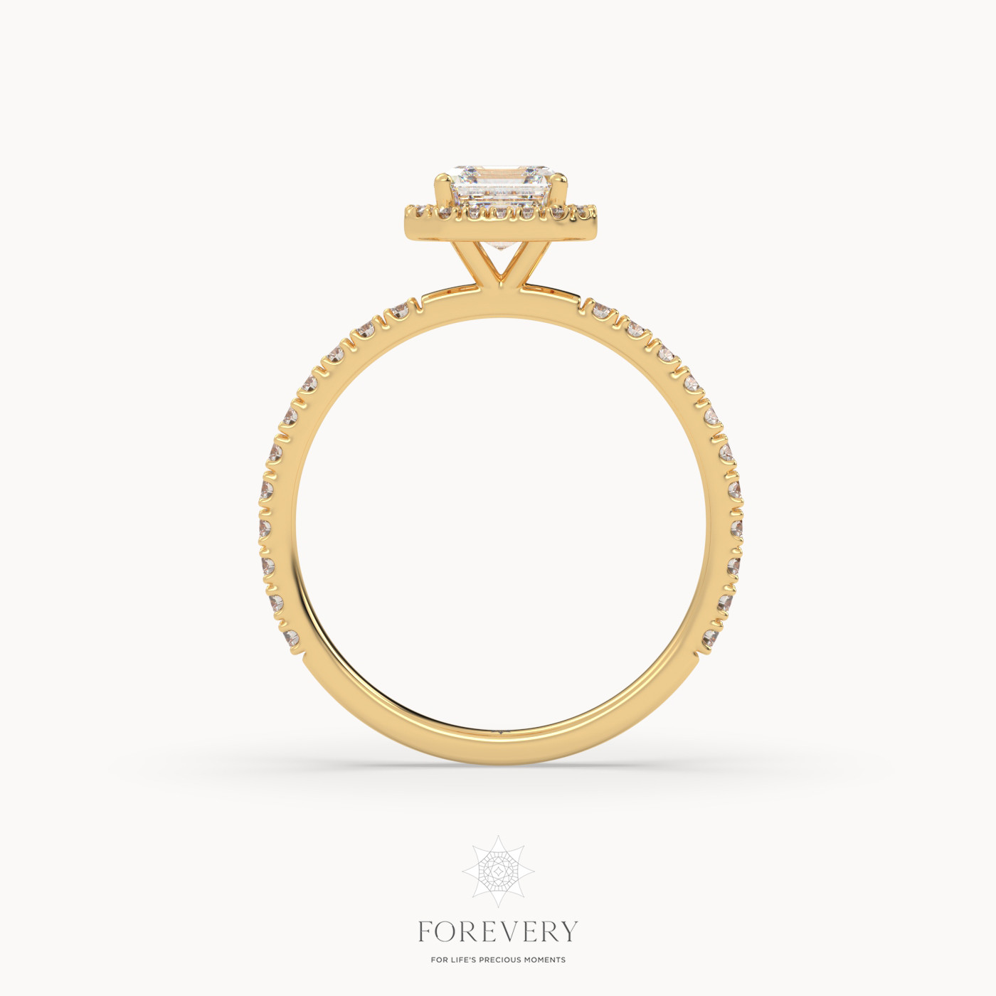 18K YELLOW GOLD Emerald Cut Halo Style Diamond Engagement Ring