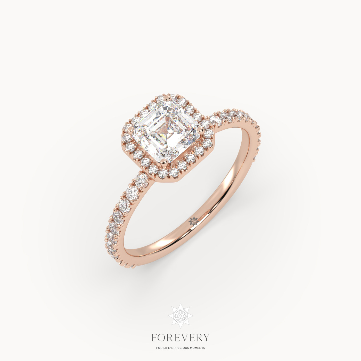 18K ROSE GOLD Emerald Cut Halo Style Diamond Engagement Ring