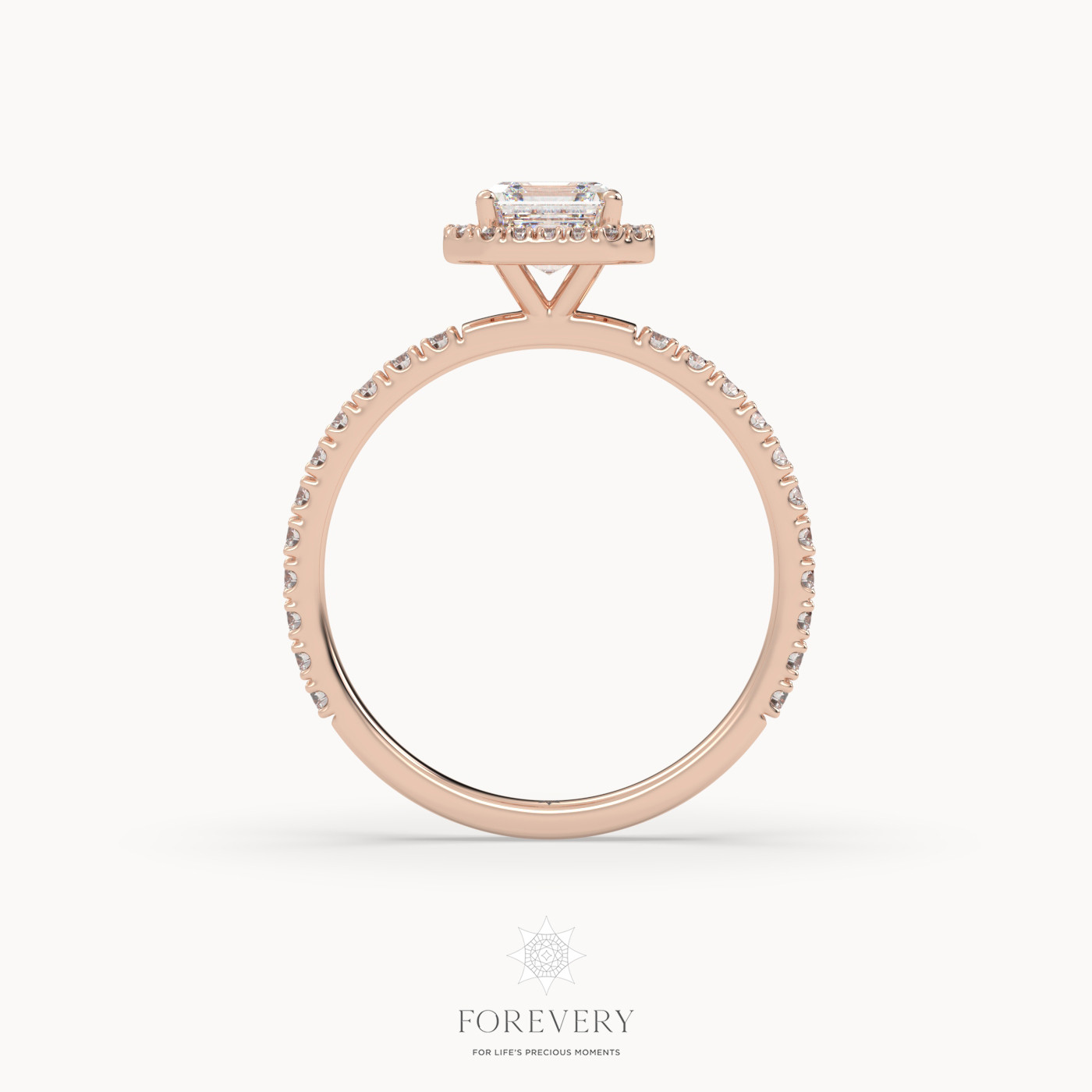 18K ROSE GOLD Emerald Cut Halo Style Diamond Engagement Ring