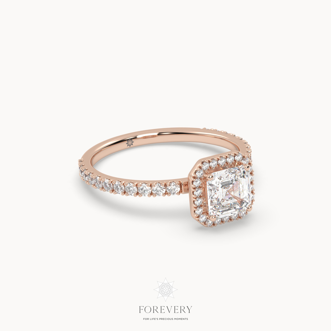 18K ROSE GOLD Emerald Cut Halo Style Diamond Engagement Ring