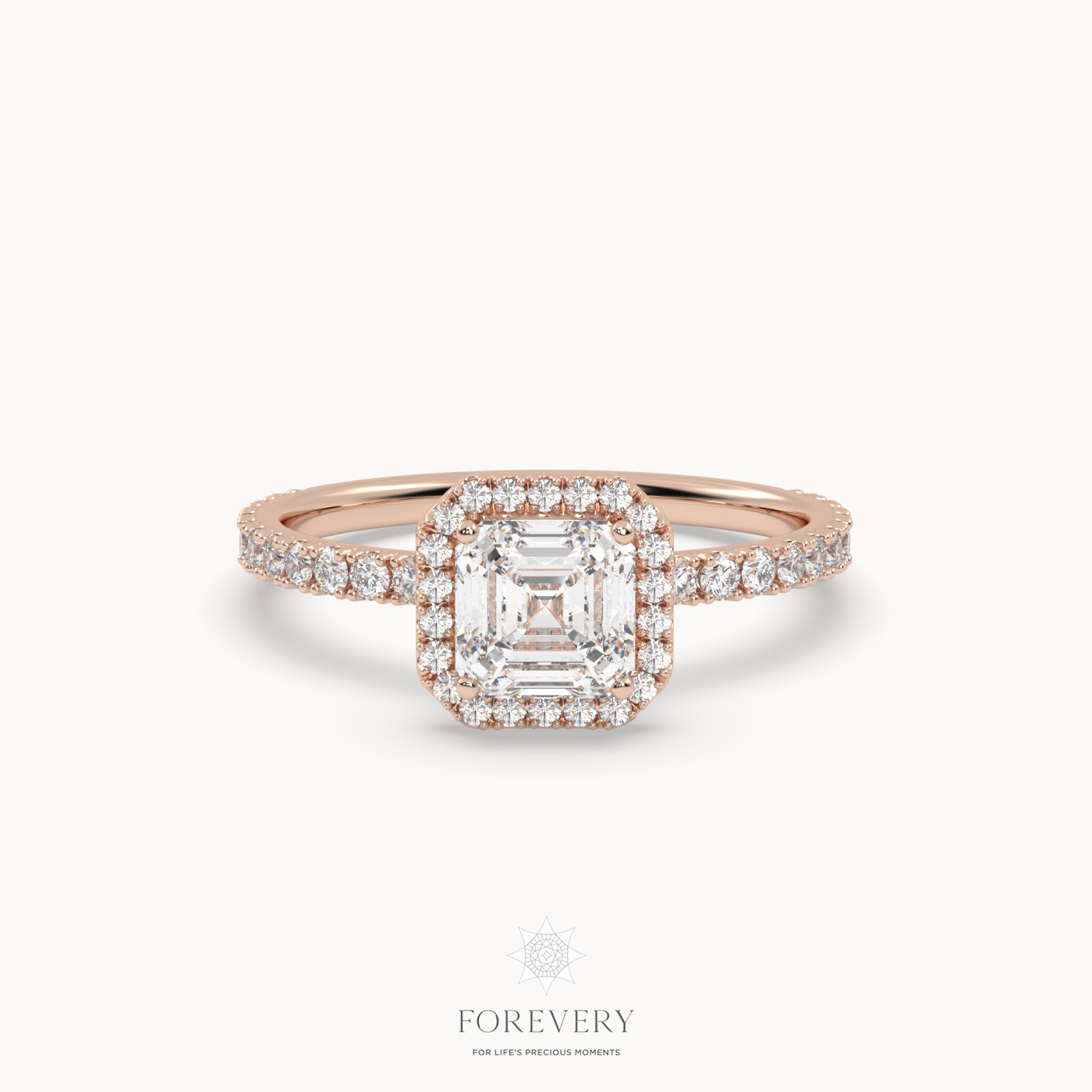 18K ROSE GOLD Emerald Cut Halo Style Diamond Engagement Ring