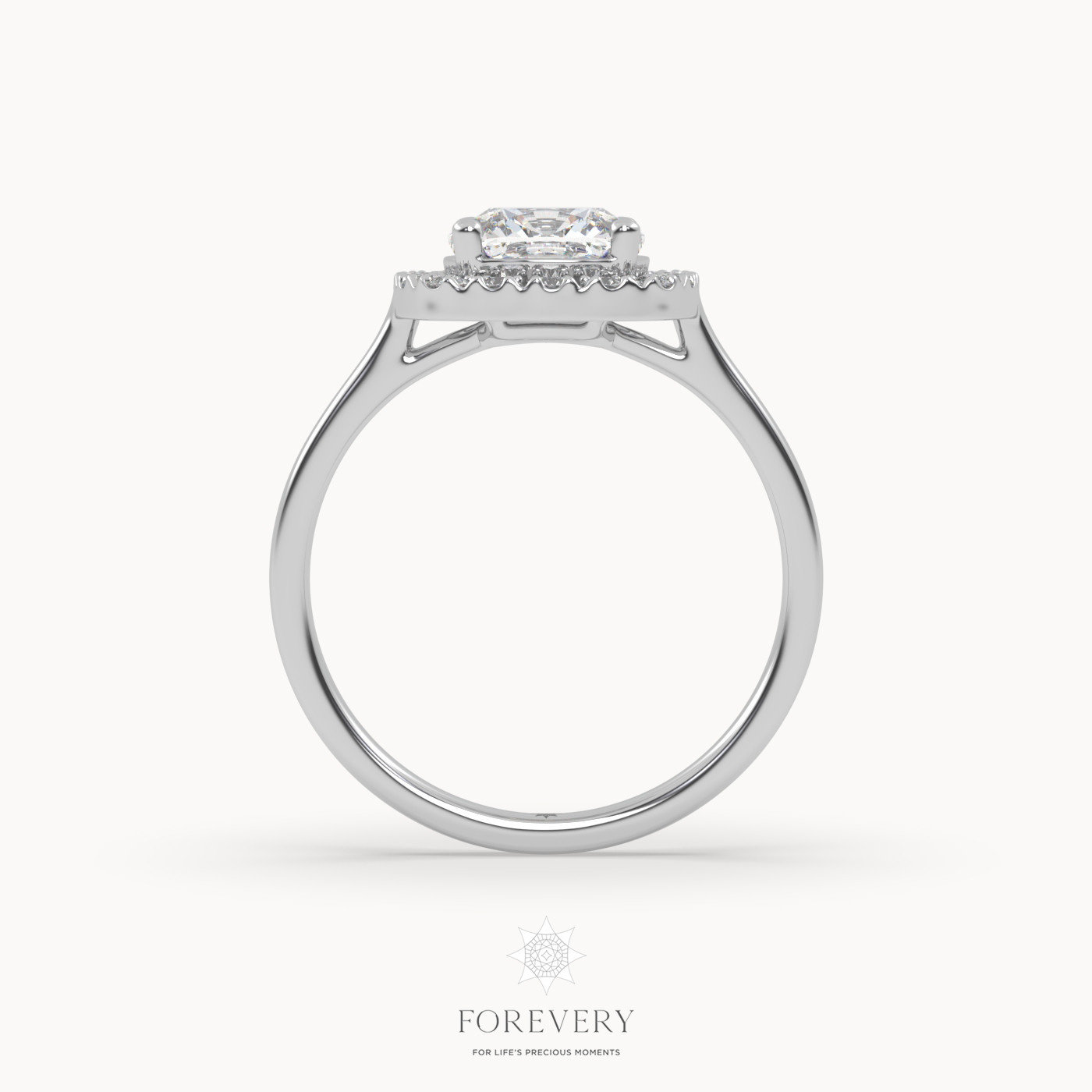 18K WHITE GOLD Cushion Cut Halo Diamond Engagement Ring with Plain Band