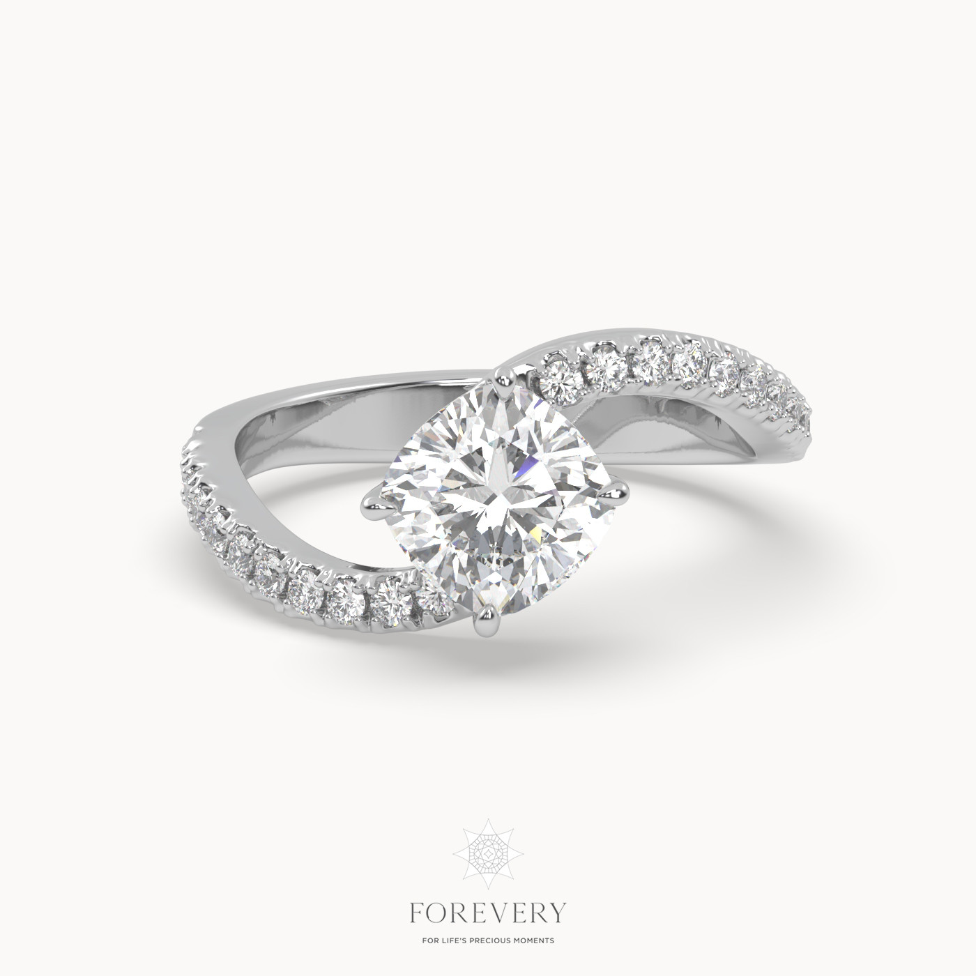 18K WHITE GOLD Cushion Cut Luxurious Diamond Engagement Ring