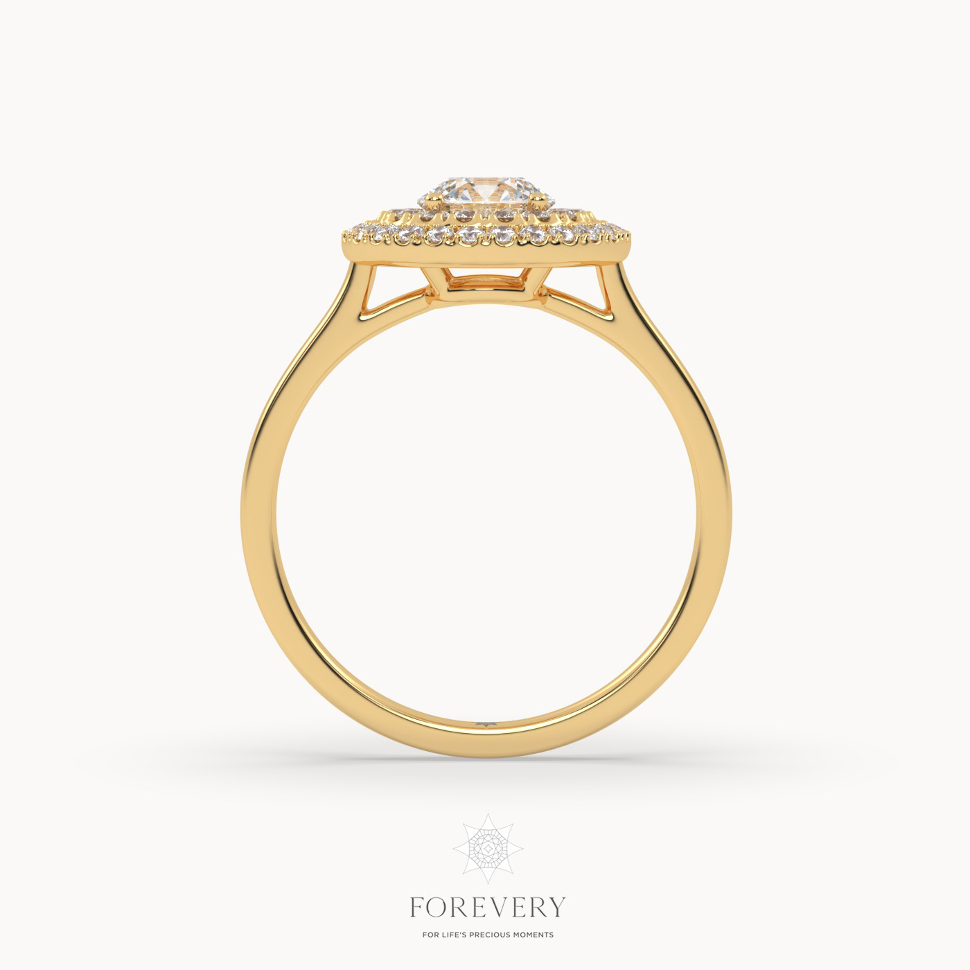 18K YELLOW GOLD Vintage Round Diamond Double Halo Engagement Ring