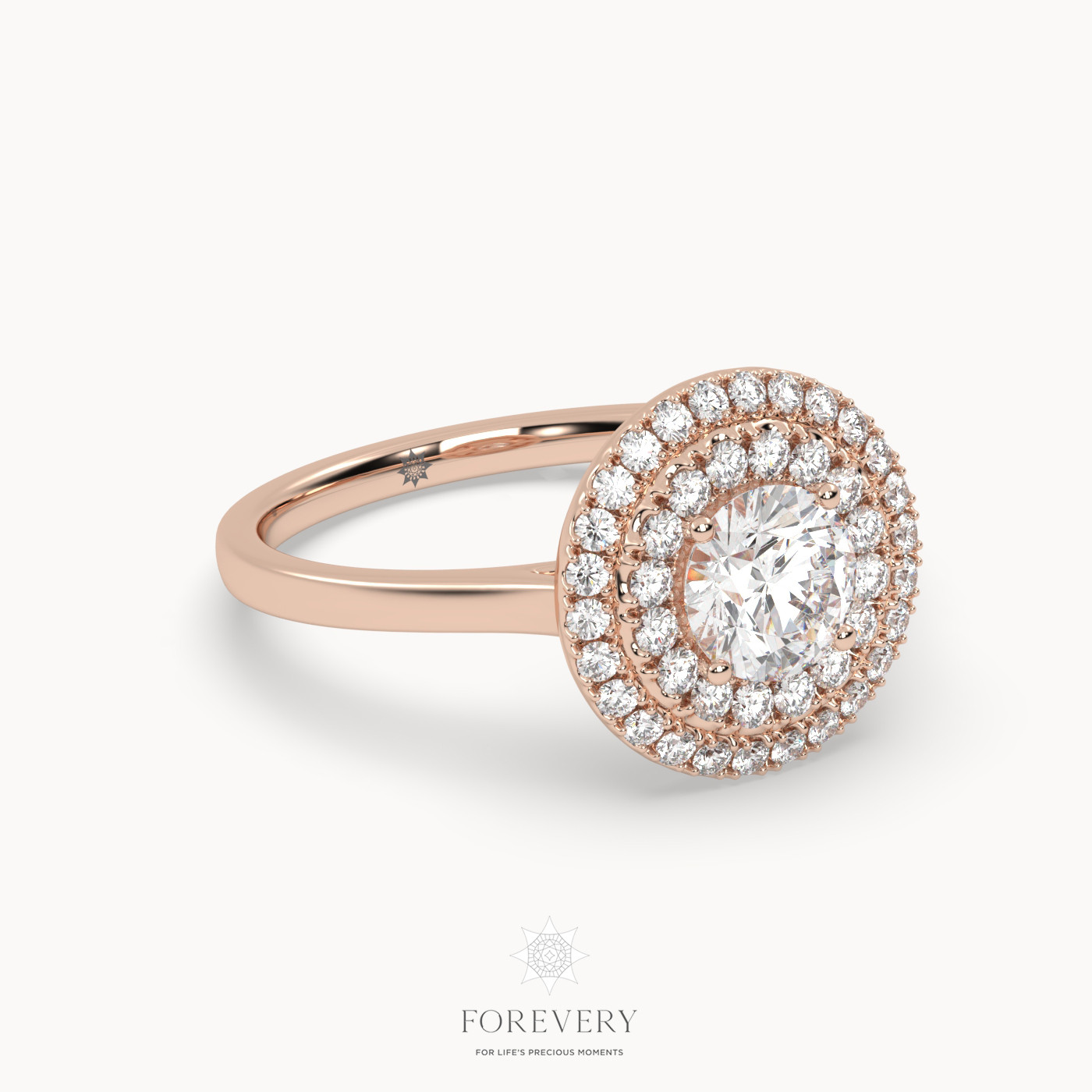 18K ROSE GOLD Vintage Round Diamond Double Halo Engagement Ring