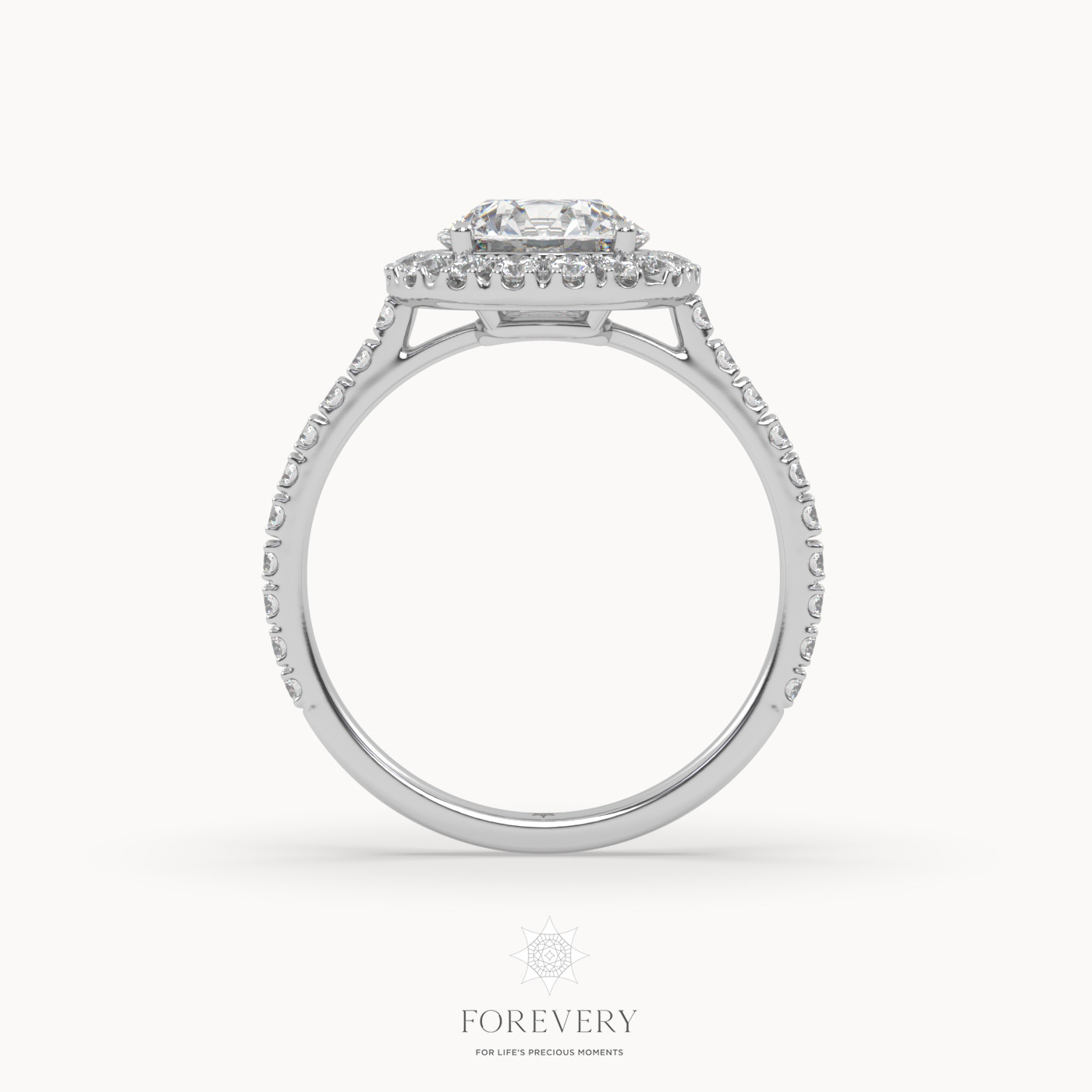 18K WHITE GOLD Halo Round Diamond Solitaire Engagement Ring
