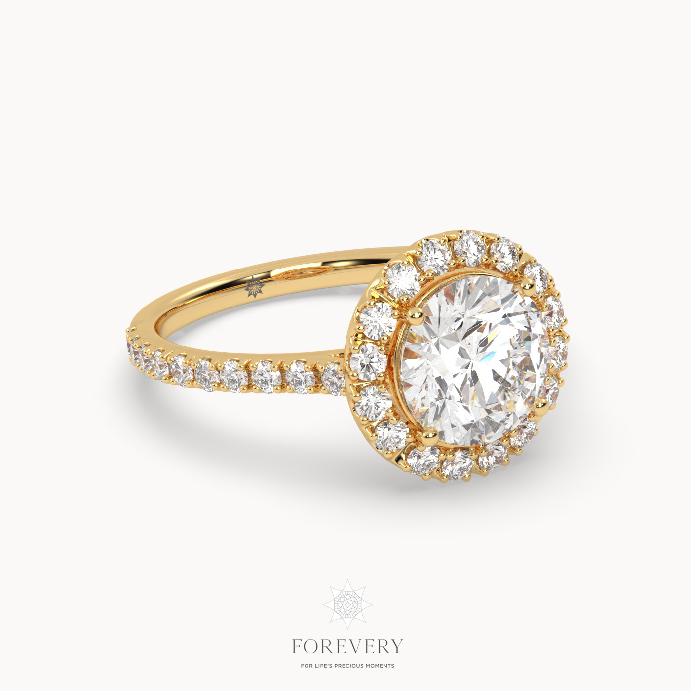 18K YELLOW GOLD Halo Round Diamond Solitaire Engagement Ring
