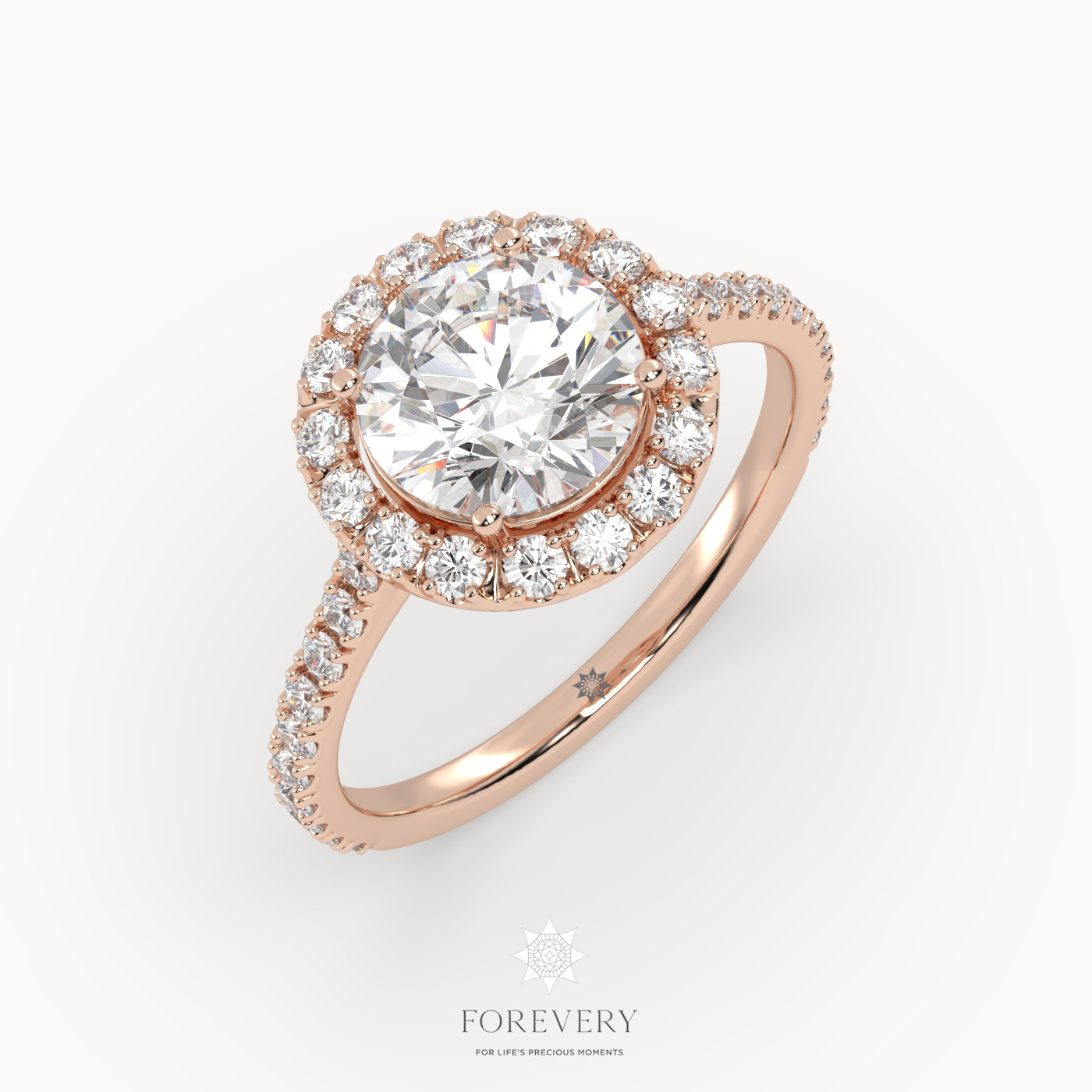 18K ROSE GOLD Halo Round Diamond Solitaire Engagement Ring