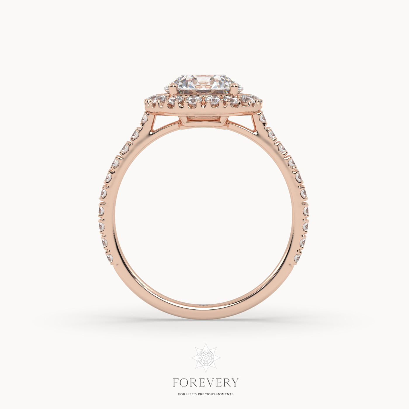 18K ROSE GOLD Halo Round Diamond Solitaire Engagement Ring