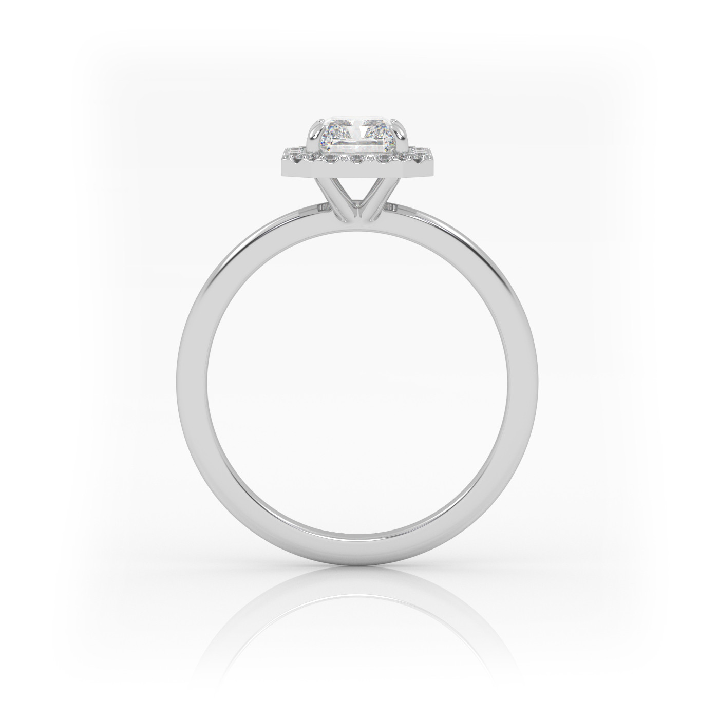 18K WHITE GOLD Radiant Diamond Cut Engagement Ring with Halo Style