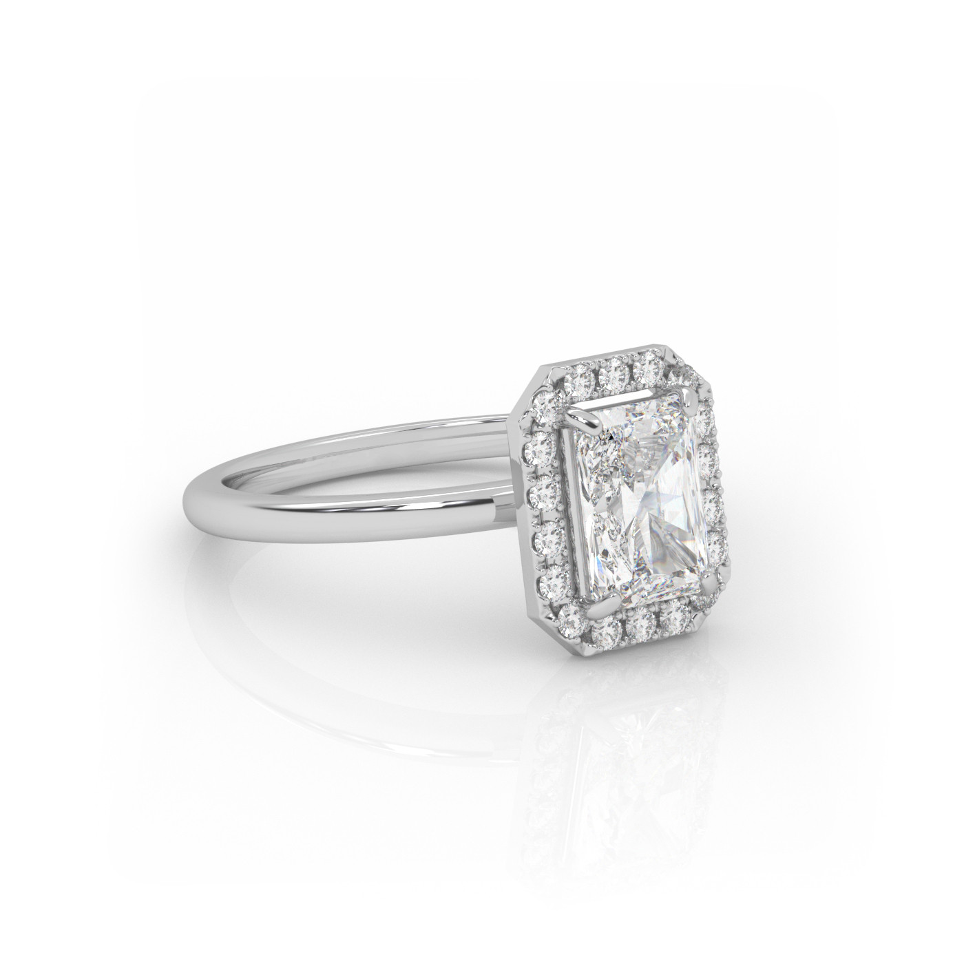 18K WHITE GOLD Radiant Diamond Cut Engagement Ring with Halo Style