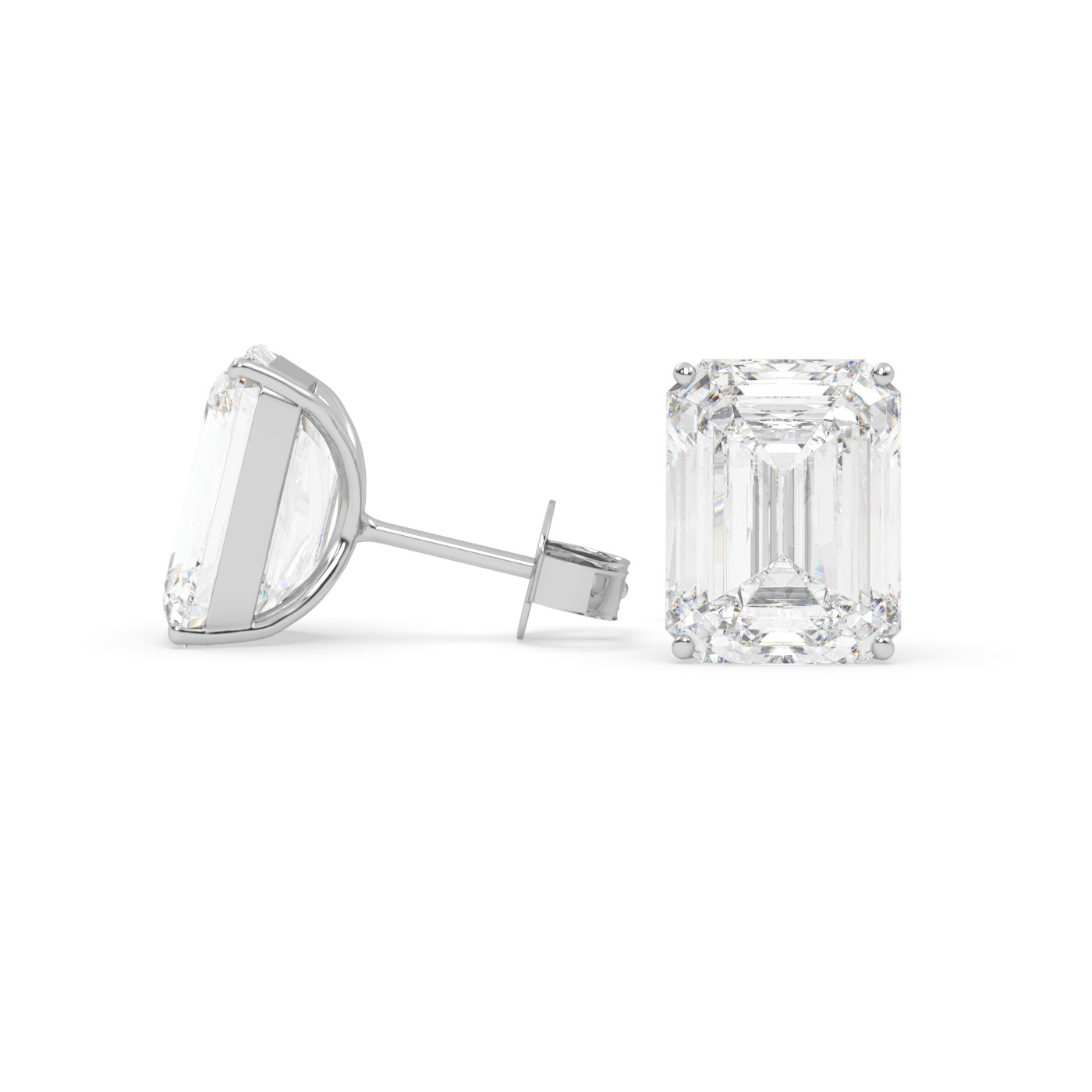 18K WHITE GOLD Emerald Stud Earrings with butterfly back