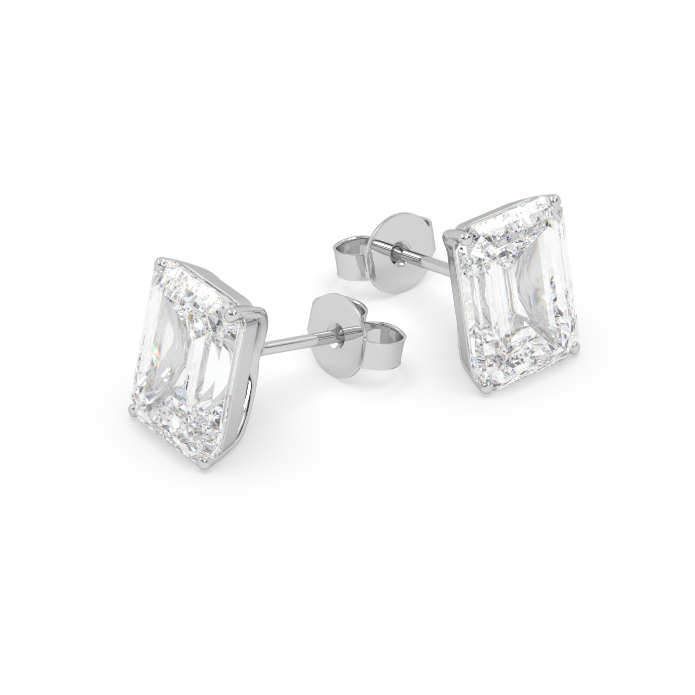 18K WHITE GOLD Emerald Stud Earrings with butterfly back