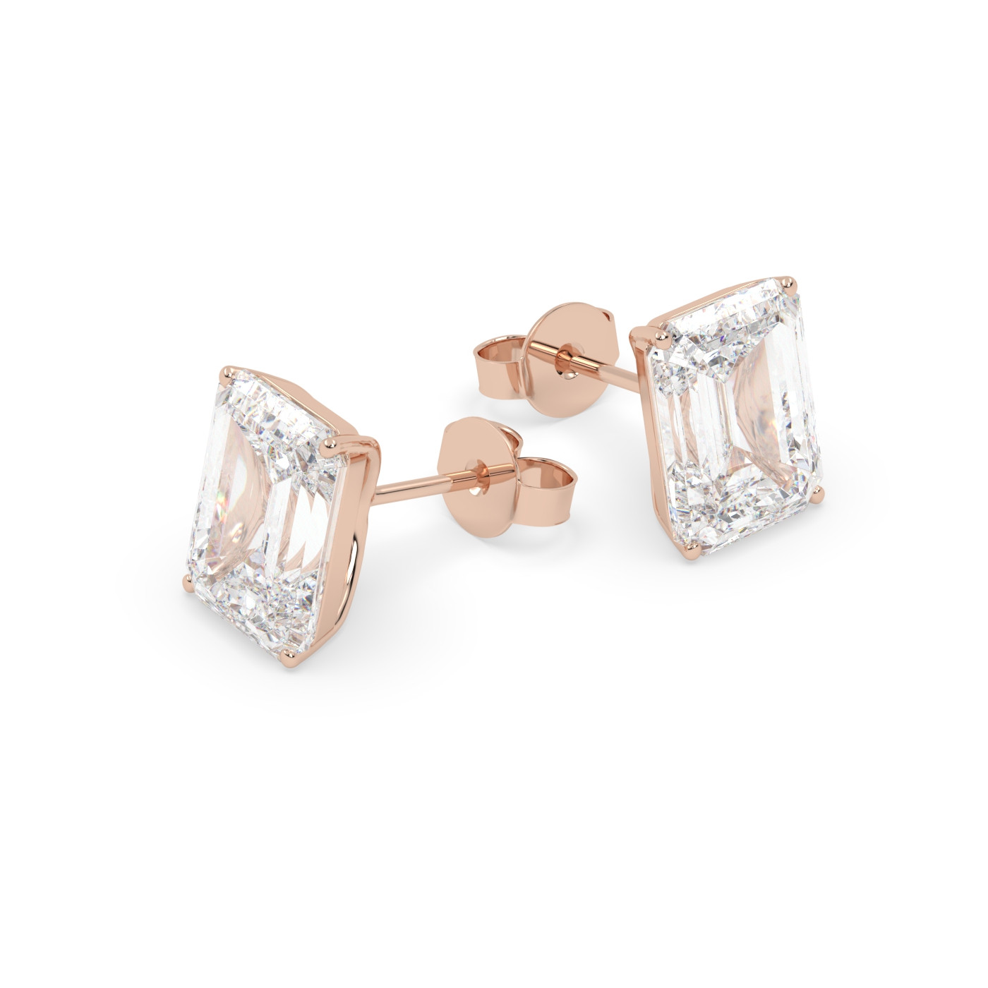 18K ROSE GOLD Emerald Stud Earrings with butterfly back