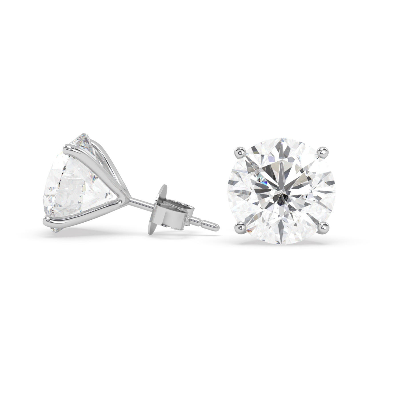 18K WHITE GOLD Round Stud Earrings with butterfly back