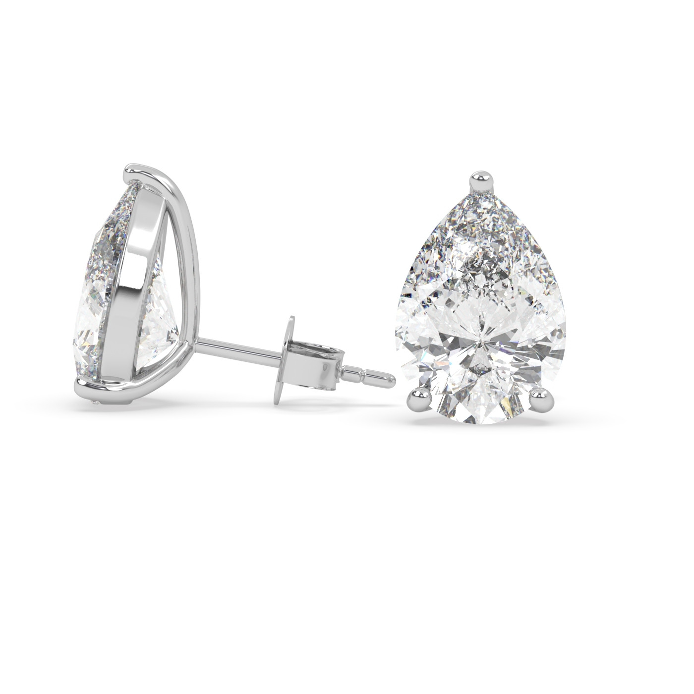 18K WHITE GOLD Pear Stud Earrings with butterfly back