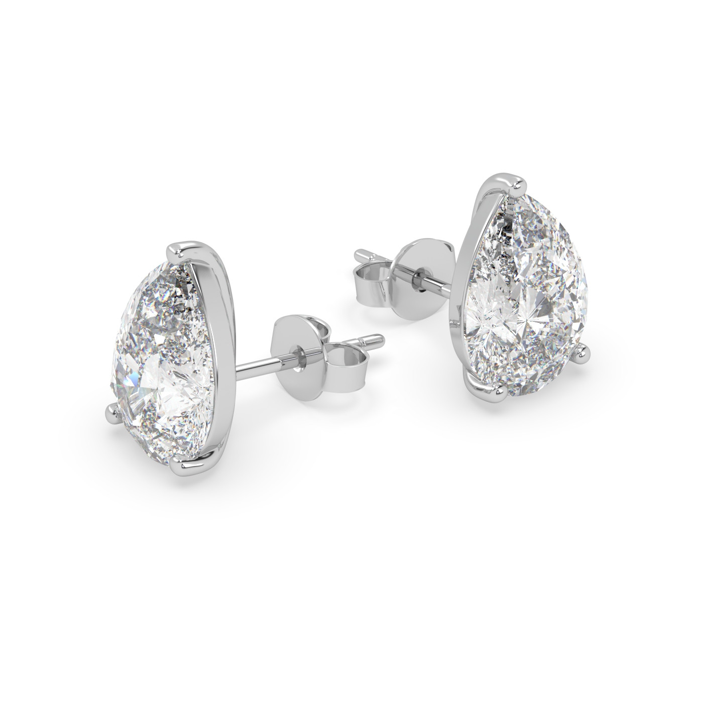 18K WHITE GOLD Pear Stud Earrings with butterfly back