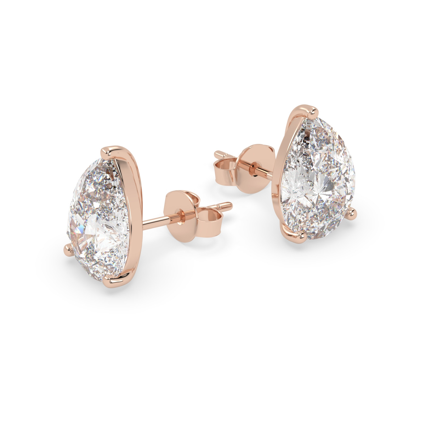 18K ROSE GOLD Pear Stud Earrings with butterfly back