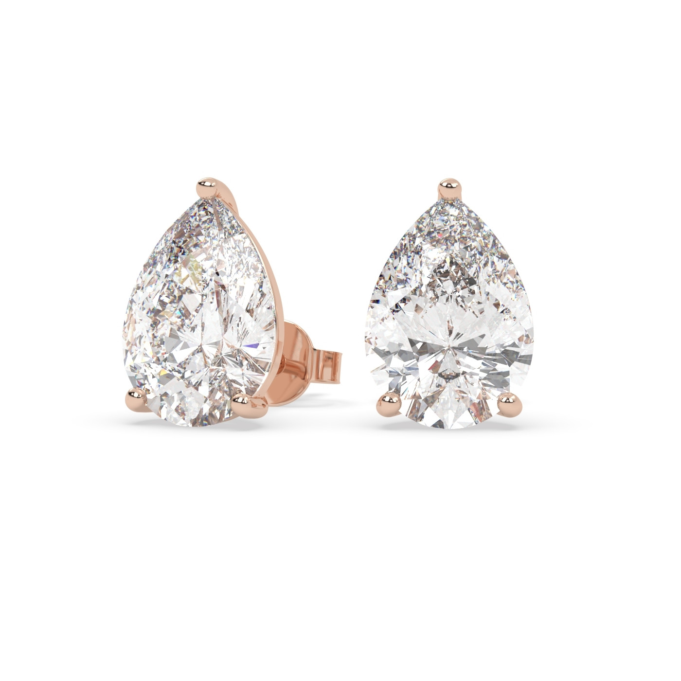 18K ROSE GOLD Pear Stud Earrings with butterfly back