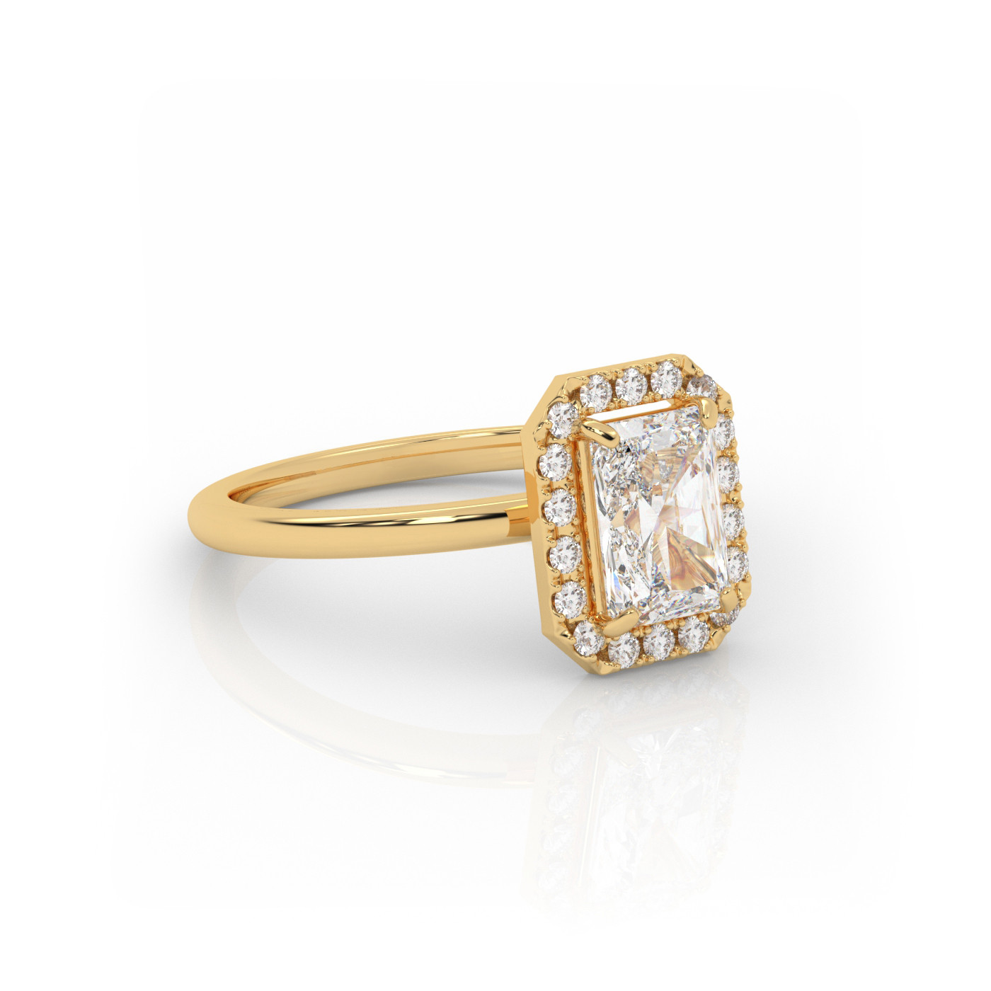 18K YELLOW GOLD Radiant Diamond Cut Engagement Ring with Halo Style