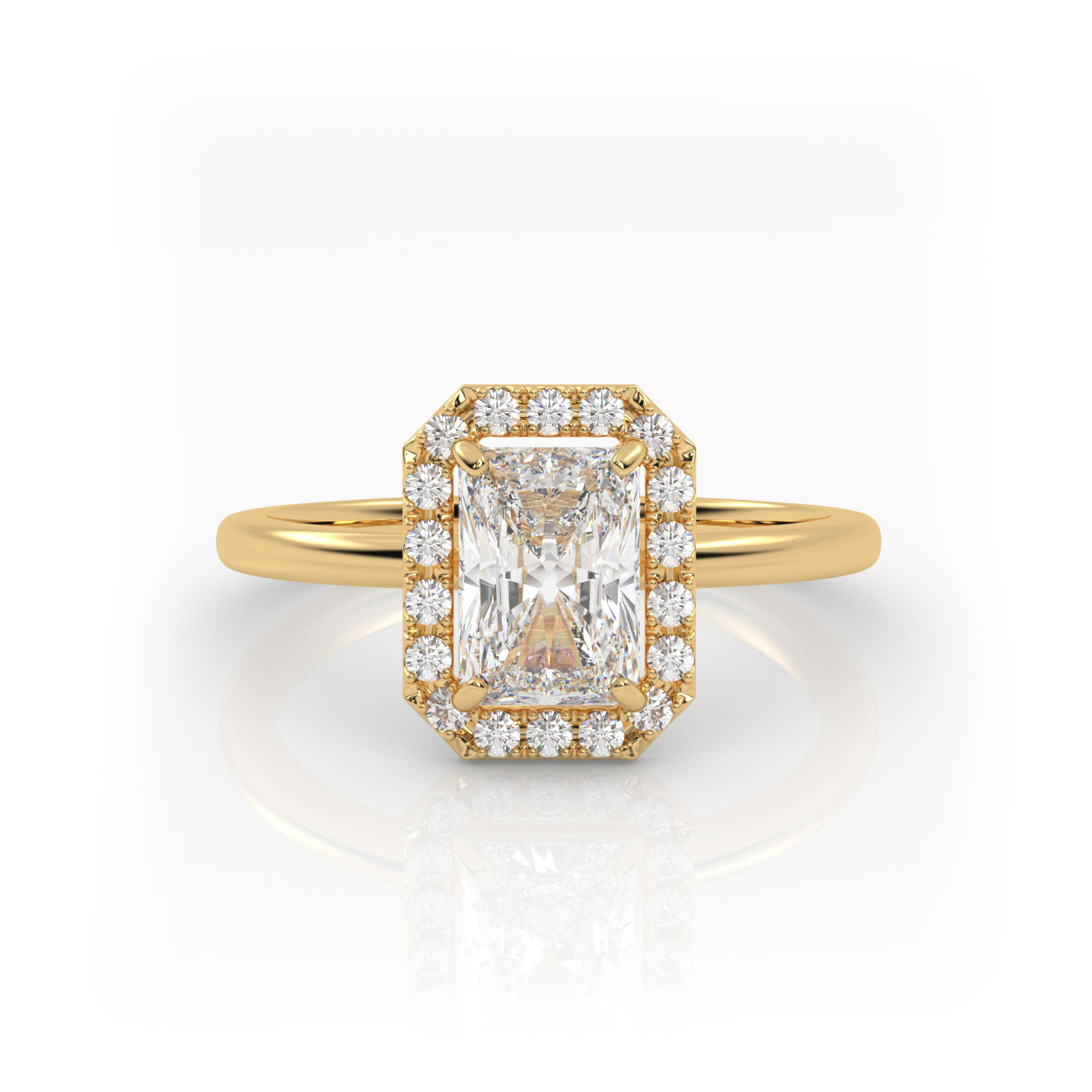 18K YELLOW GOLD Radiant Diamond Cut Engagement Ring with Halo Style
