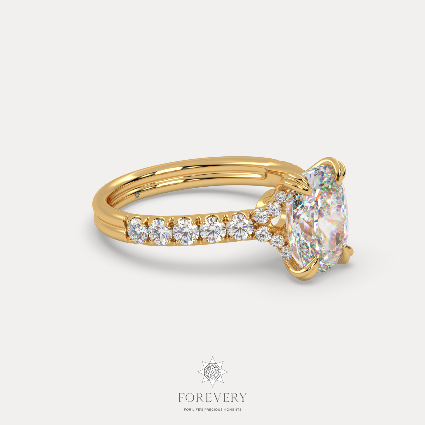 18K YELLOW GOLD Cushion Cut Pave-Style Diamond Engagement Ring