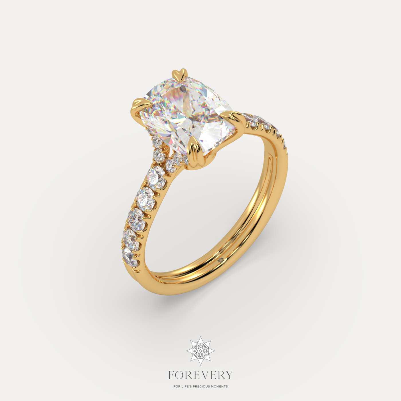 18K YELLOW GOLD Cushion Cut Pave-Style Diamond Engagement Ring