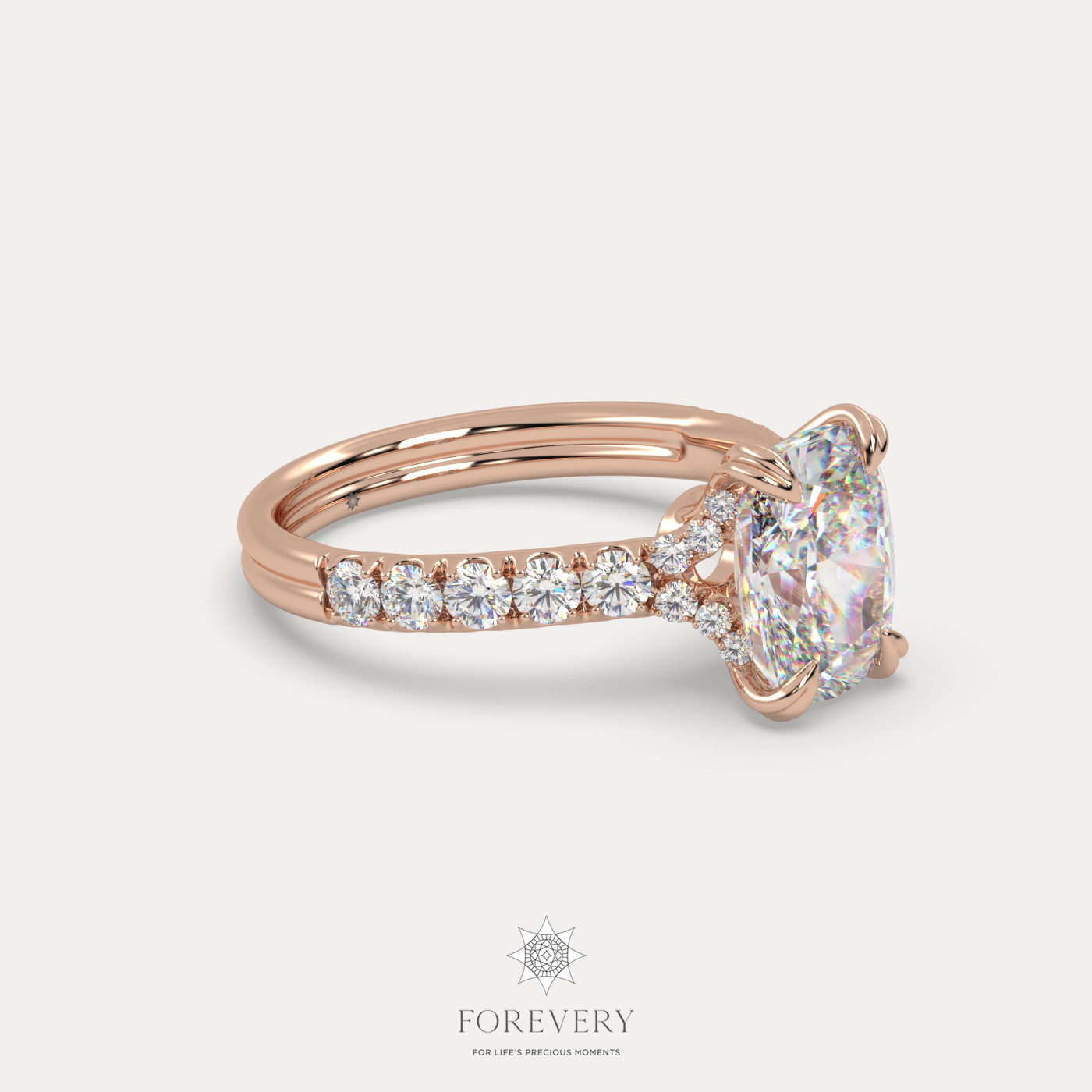 18K ROSE GOLD Cushion Cut Pave-Style Diamond Engagement Ring