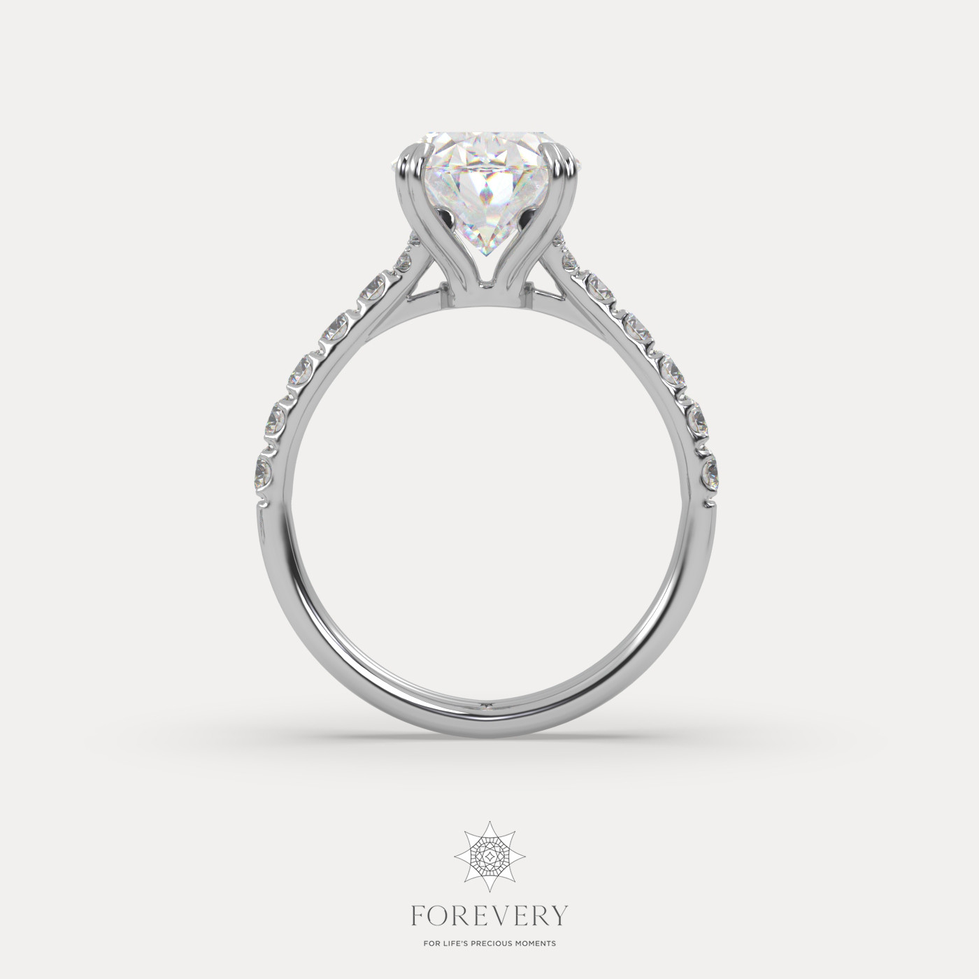 18K WHITE GOLD Oval Cut Pave-Style Diamond Engagement Ring