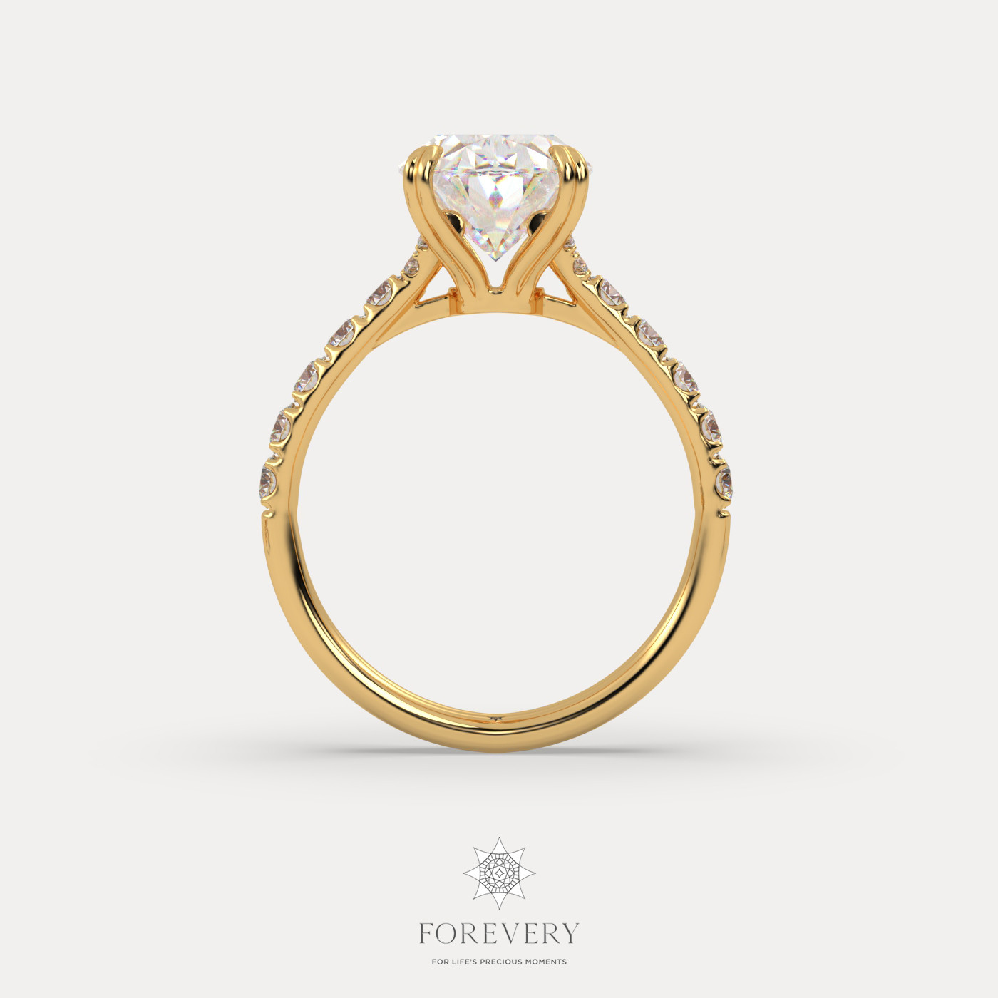 18K YELLOW GOLD Oval Cut Pave-Style Diamond Engagement Ring